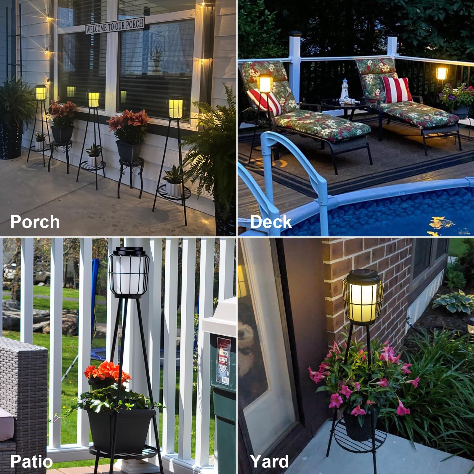 2 Pack Solar Powered Outdoor Floor Lamps with Plant Stand - Waterproof Garden Lights for Patio, Deck, Porch & Yard Decor - Perfect for Evening Gatherings & Landscape Lighting