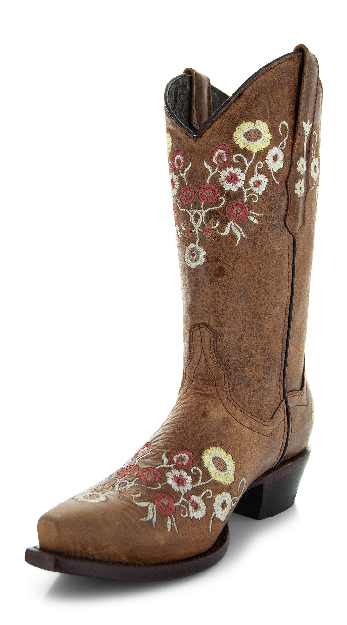 Soto Boots Women's Showstopper Snipped Toe Floral Cowgirl Boots – Genuine Leather Handcrafted Western Boots for Women | M50044 Tan | Perfect for Country Dancing, Rodeos & Western Fashion