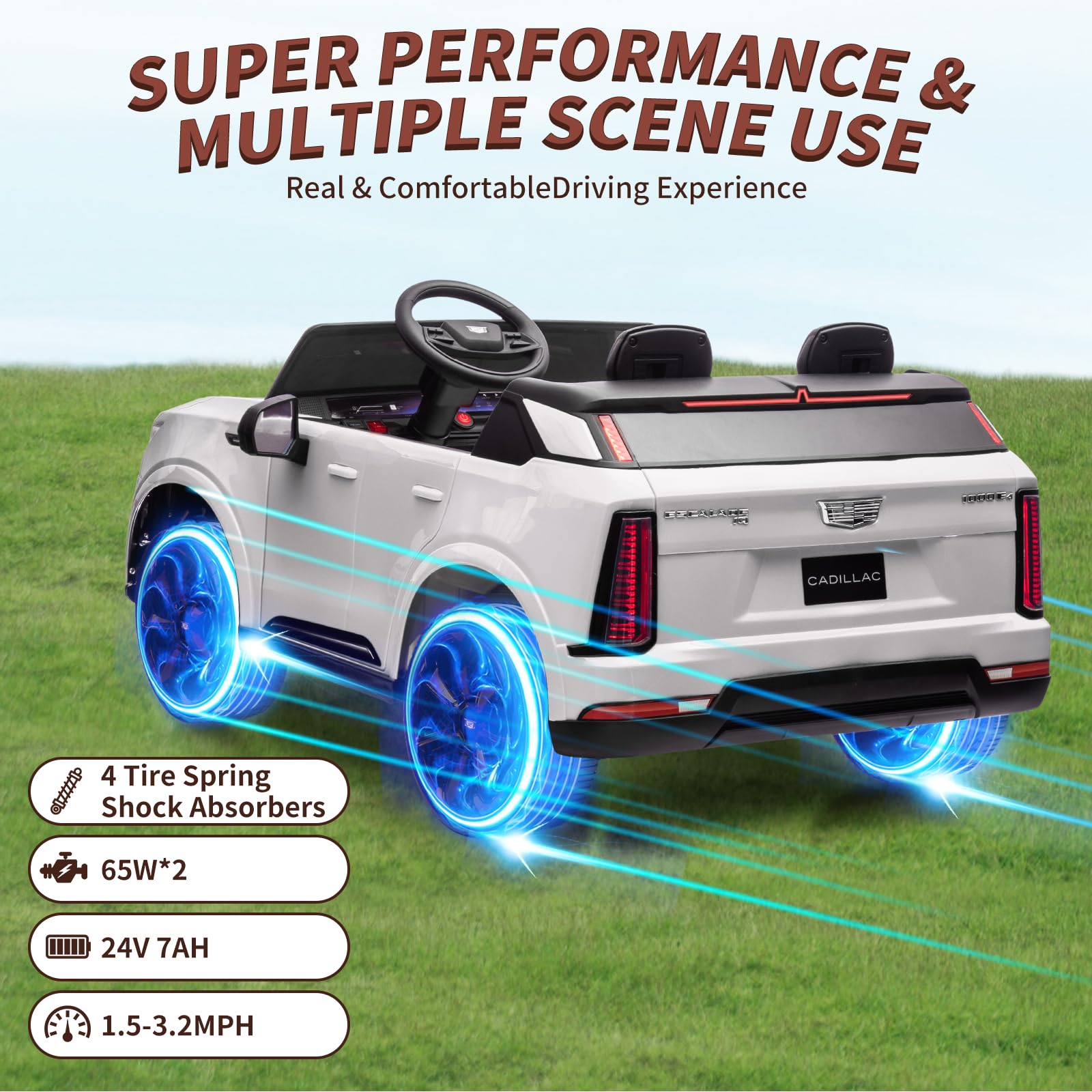 GARVEE 24V Licensed Kids Ride On Car with Parent Remote Control - 2 Seater Electric Vehicle with 4 Wheel Shock Absorbers, Smooth Start, Music & LED Lights - Perfect Birthday Gift for Boys & Girls Ages 3-8 - Great for Indoor & Outdoor Play, Park Rides & Backyard Adventures