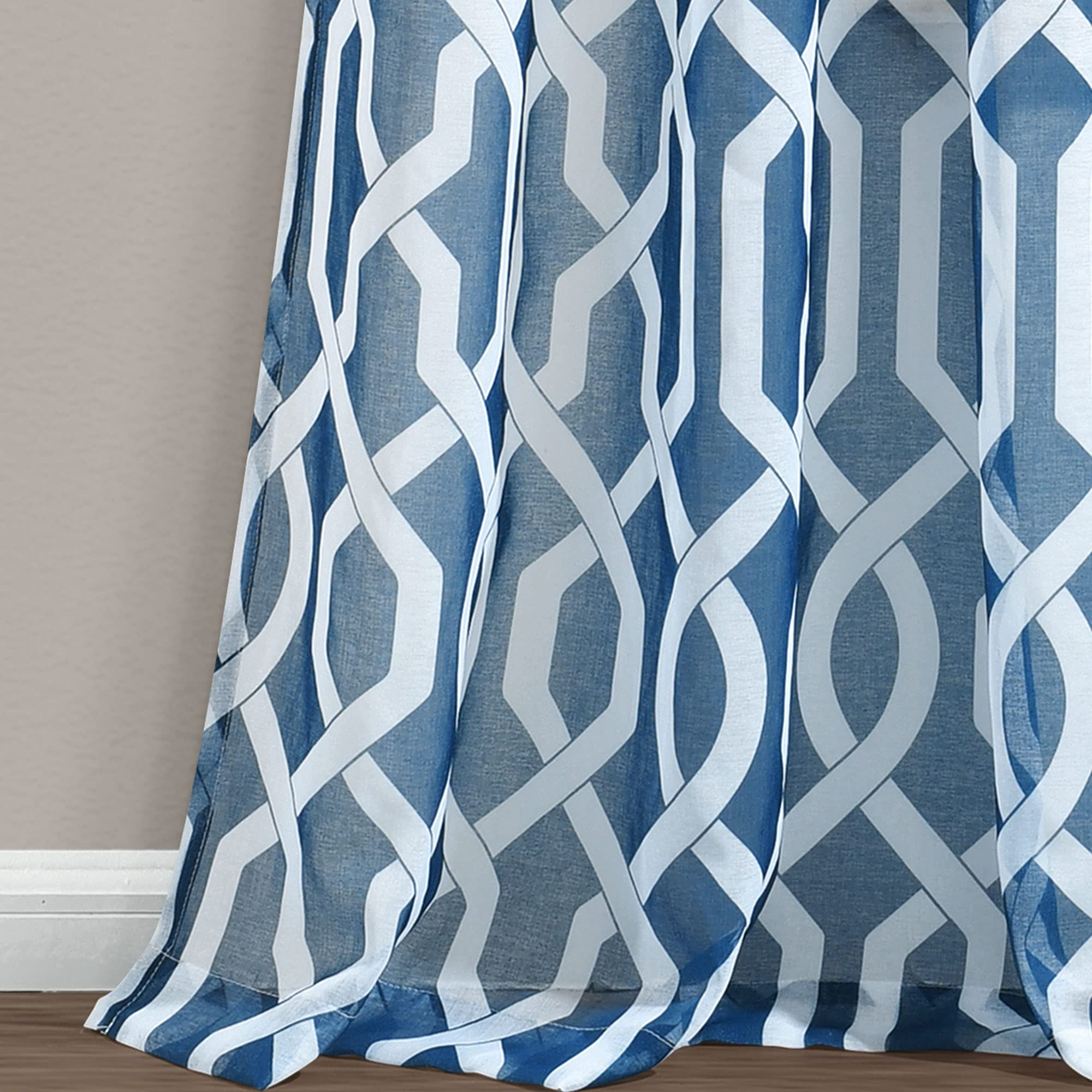 Lush Decor Edward Trellis Sheer Curtains for Living Room, Dining Room, Bedroom - Navy, 52