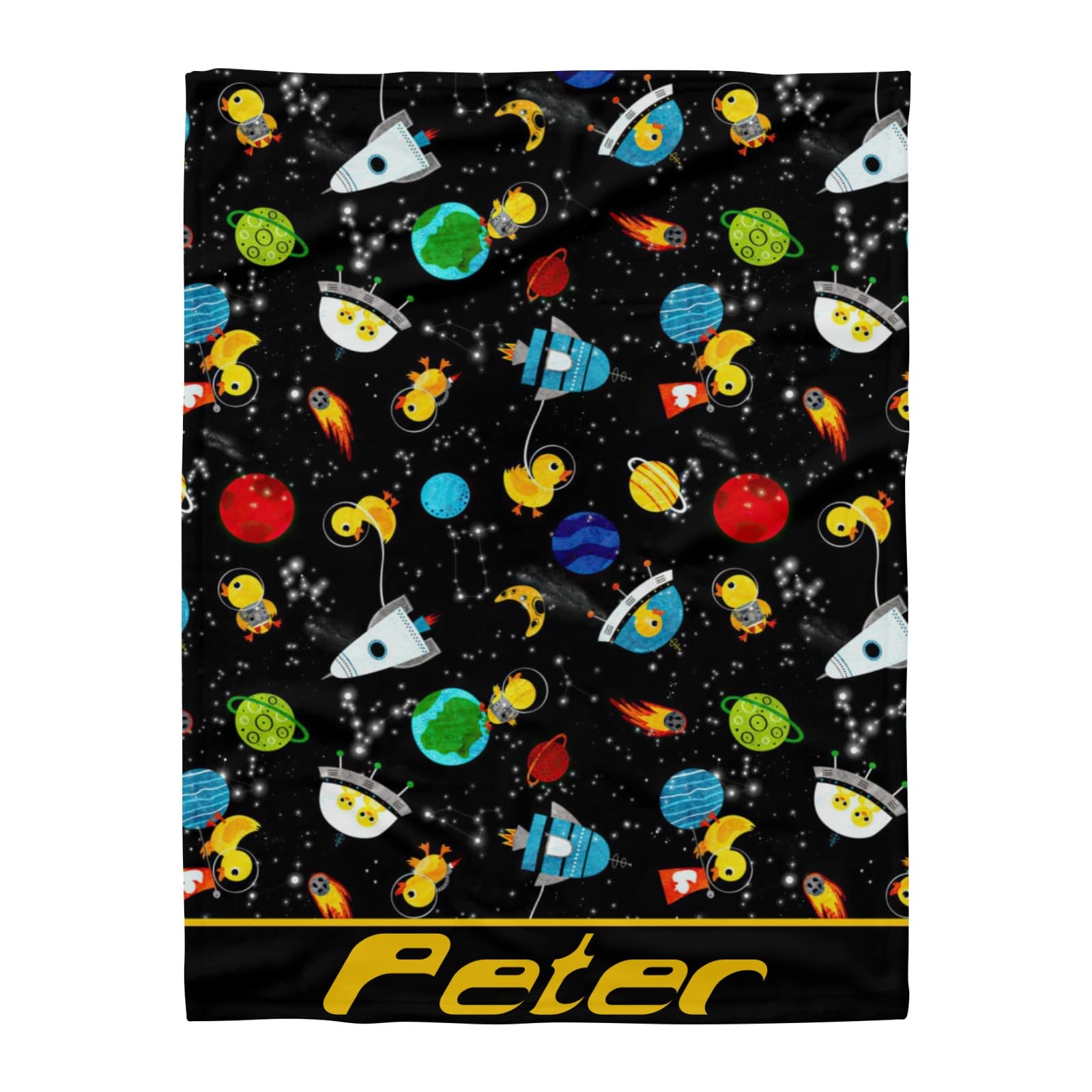 Custom Personalized Astronaut Space Rocket Earth Alien Fleece Throw Blanket with Name - 50x60 Inch Soft Cozy Blanket for Sofa, Bed, Couch, Wedding Gifts - Perfect for Home Decor, Space Theme Room, Birthday Presents & Gift Ideas