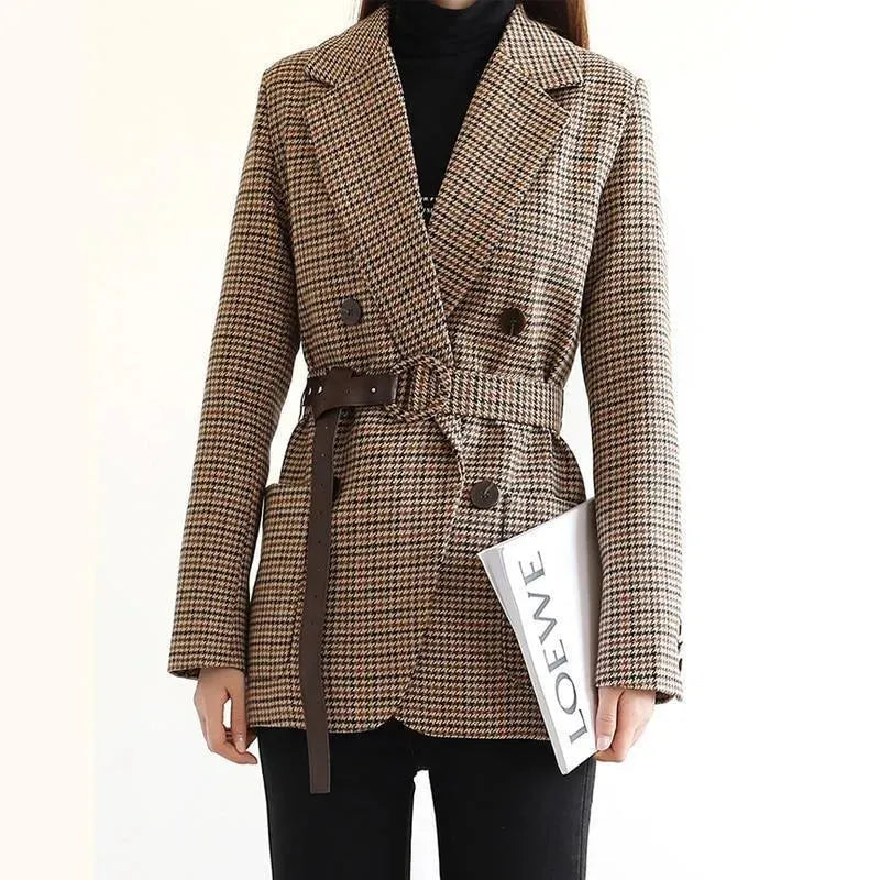 Vintage Houndstooth Plaid Blazer for Women | Classic Checkered Jacket | Office Wear, Business Attire & Formal Occasions