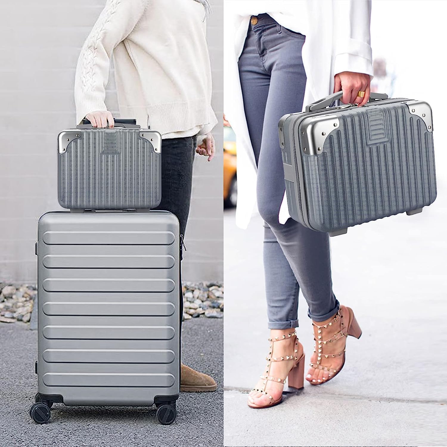 Portable Hard Shell Cosmetic Travel Case - Small Makeup Organizer with Elastic Bands, Mini ABS Carry On Luggage for Women | Perfect for Air Travel, Weekend Getaways & Daily Makeup Storage