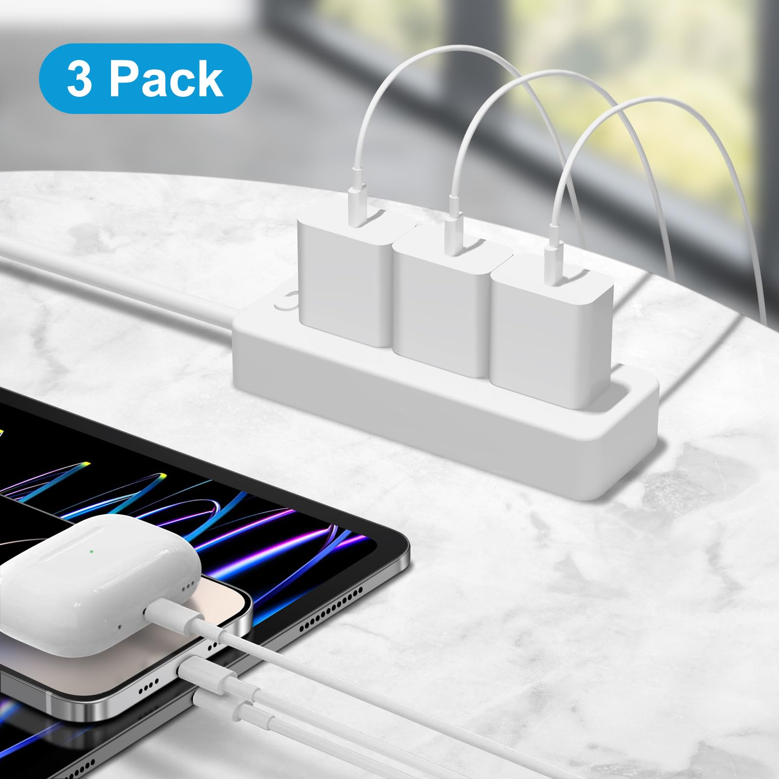 [3 Pack] 20W USB C Fast Charger Block & 6Ft iPhone Charger Cable - Compatible with iPhone 14/13/12/11/Xs/8 & iPad - Perfect for Home, Office, Travel & Car Charging