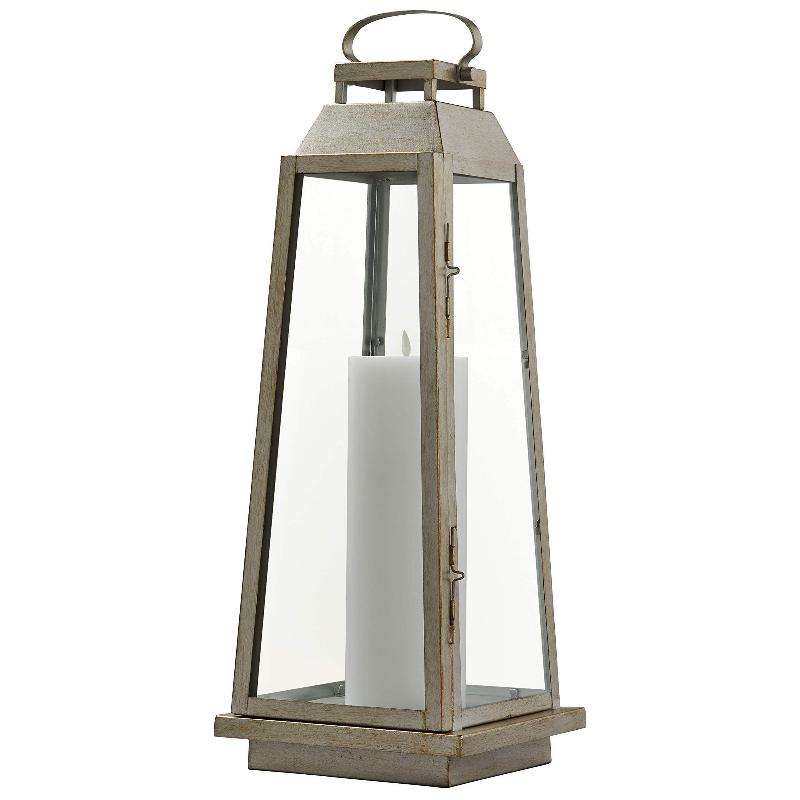 Stone & Beam Modern Decorative Metal & Glass LED Table Lantern - 9x9x25 Inches, Champagne Silver - Indoor/Outdoor LED Candle Holder for Patio, Garden, Dining Room & Wedding Decor
