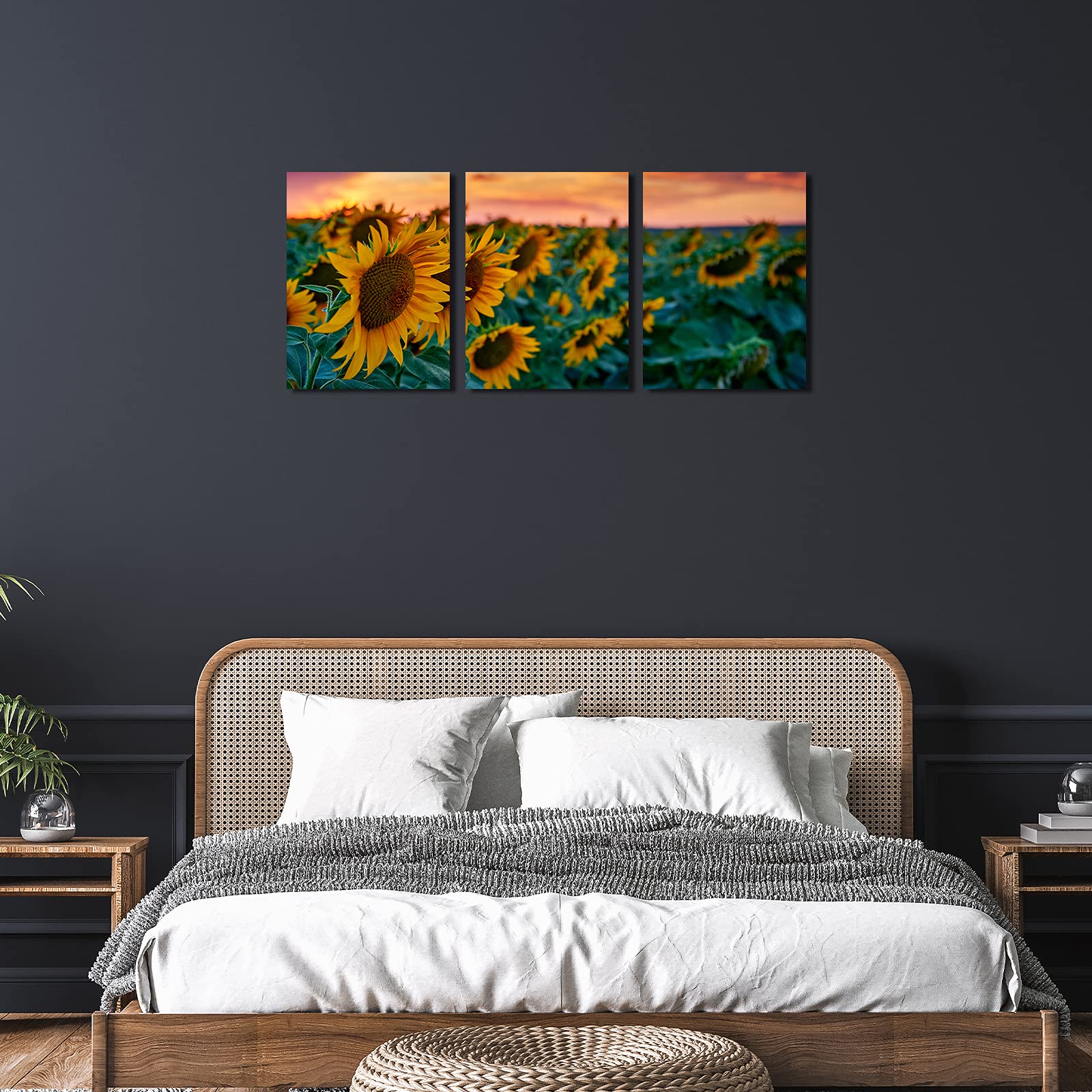 Joosem 3-Piece Sunset Sunflowers Field Landscape Canvas Wall Art - Modern Home Decor Prints for Living Room, Bedroom & Office - 12x16 Inch Framed Canvas Paintings - Perfect for Farmhouse, Boho & Contemporary Interior Design
