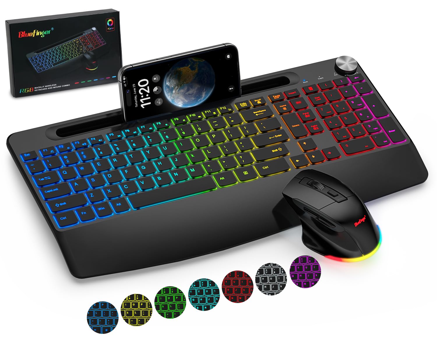 BlueFinger Wireless Keyboard Mouse Combo - Backlit, Rechargeable, Ergonomic for Gaming & Office Use