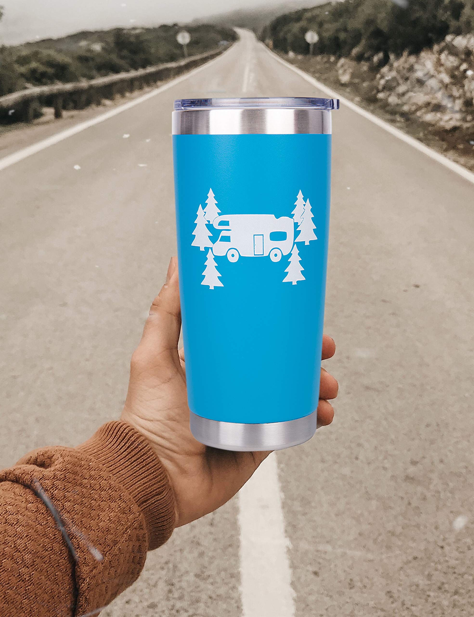 LittleBlueDeer Insulated Stainless Steel Tumbler - Perfect Camping Gift for Women, Christmas Present for Campers, Happy Camper Mug for Outdoor Adventures, Hiking & Travel (20oz) - Ideal for Coffee, Tea & Cold Drinks on Camping Trips