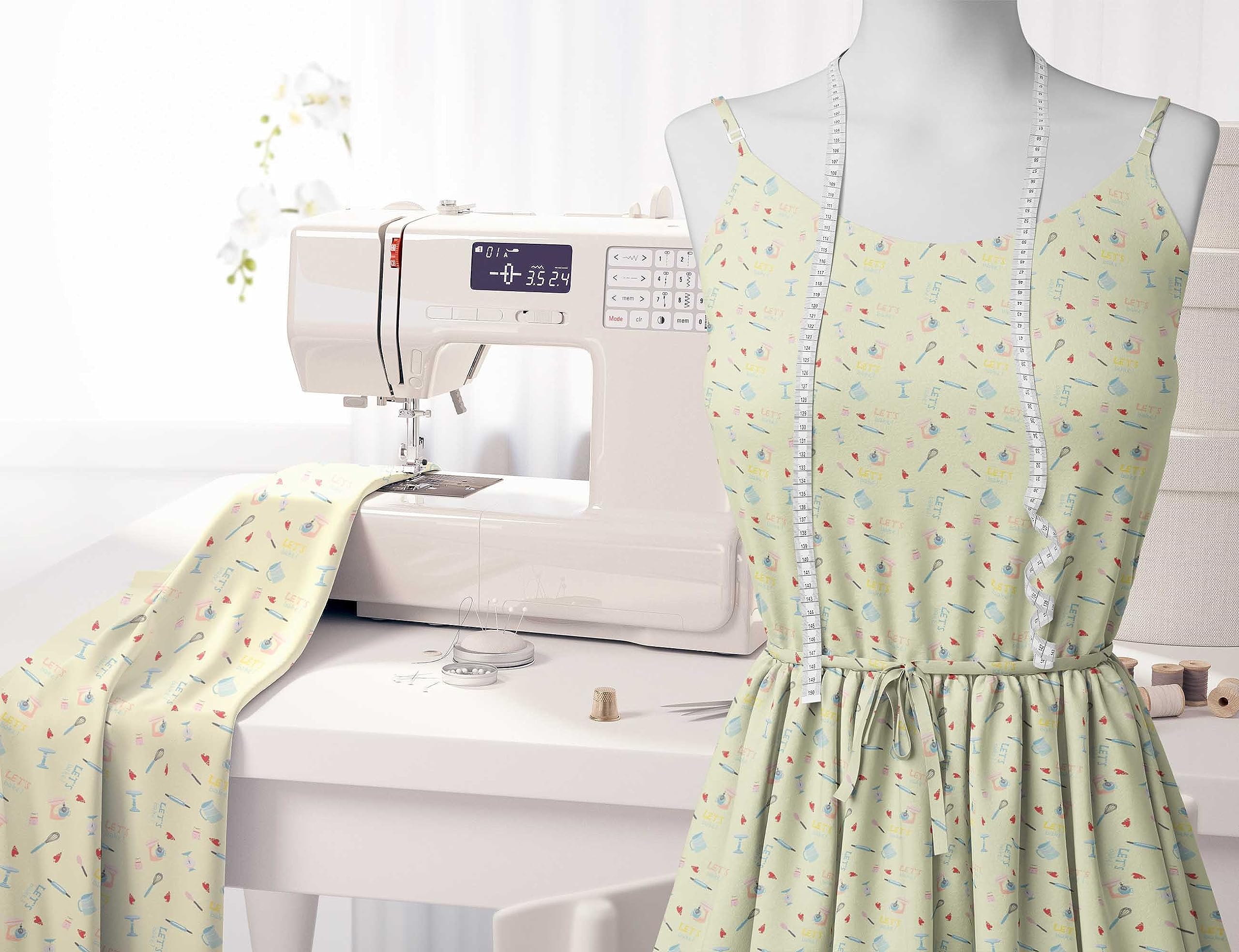 Soimoi Moss Georgette Yellow Fabric by The Yard - 42 Inch Wide Printed Fabric for Baking & Kitchen Textiles - Whimsical Patterns for Baking Enthusiasts - Perfect for Aprons, Table Runners & DIY Crafts