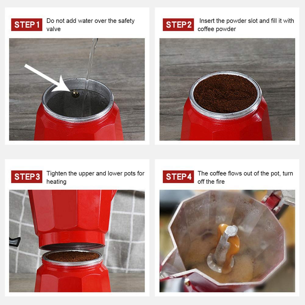 **300ML Coffee Maker with 6-Cup Pot - Fast & Safe Brewing for Home, Office, Gifts | Perfect for Espresso, Latte & Morning Coffee (Red)**