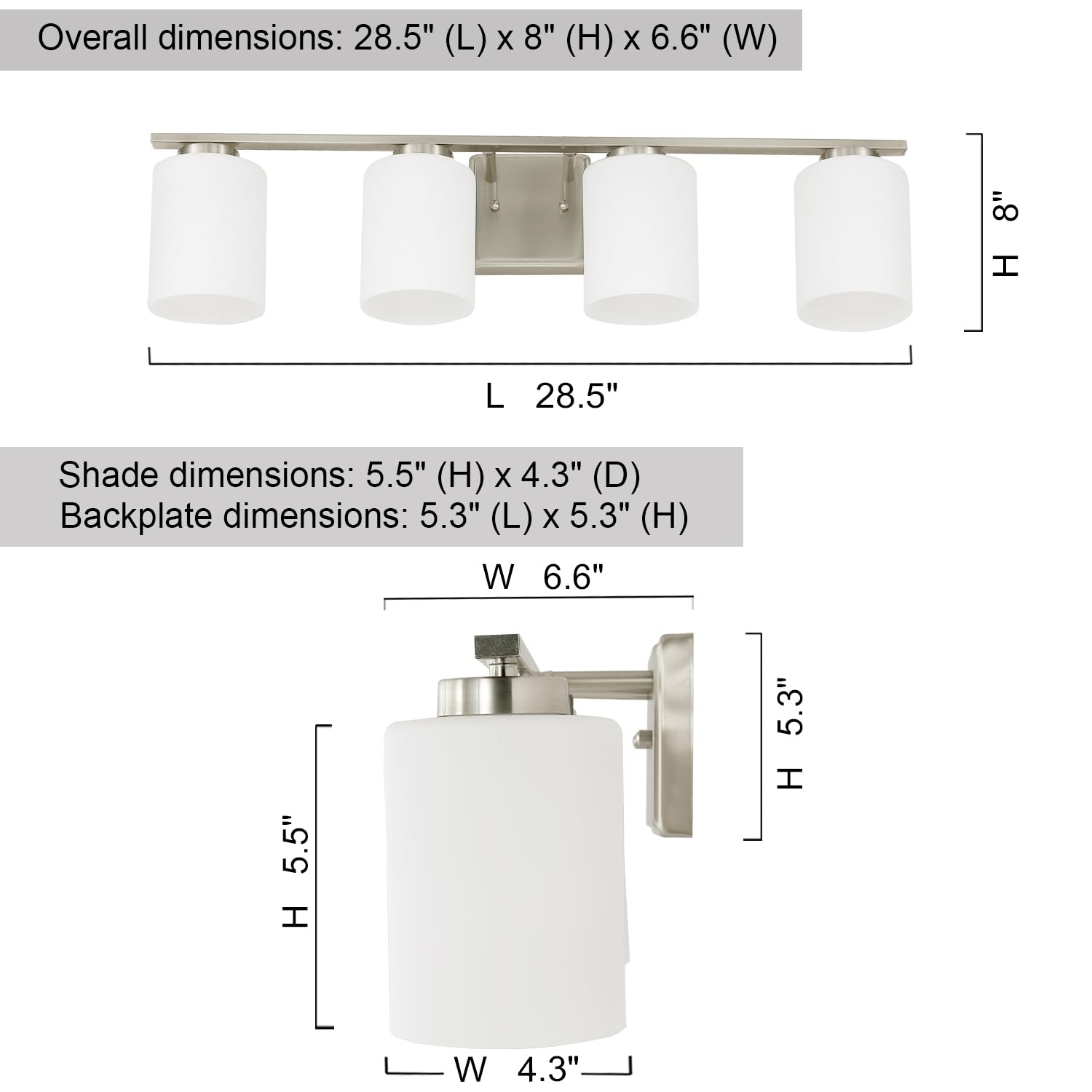 4-Light Brushed Nickel Vanity Light Fixture 28.5