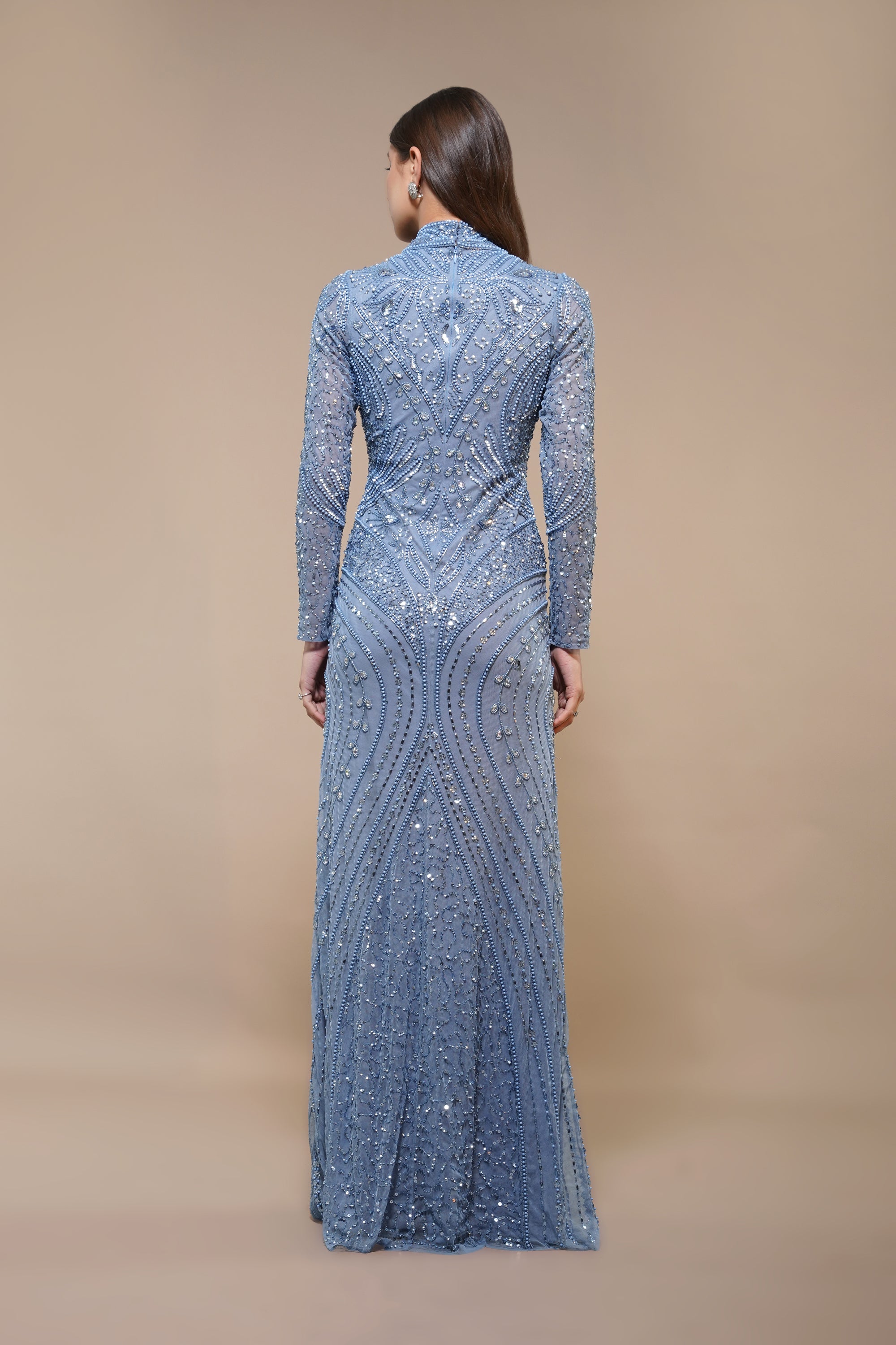 Light Blue Lotus Embellished Maxi Dress for Women - Elegant Boho Summer Beach Wedding Party Dress