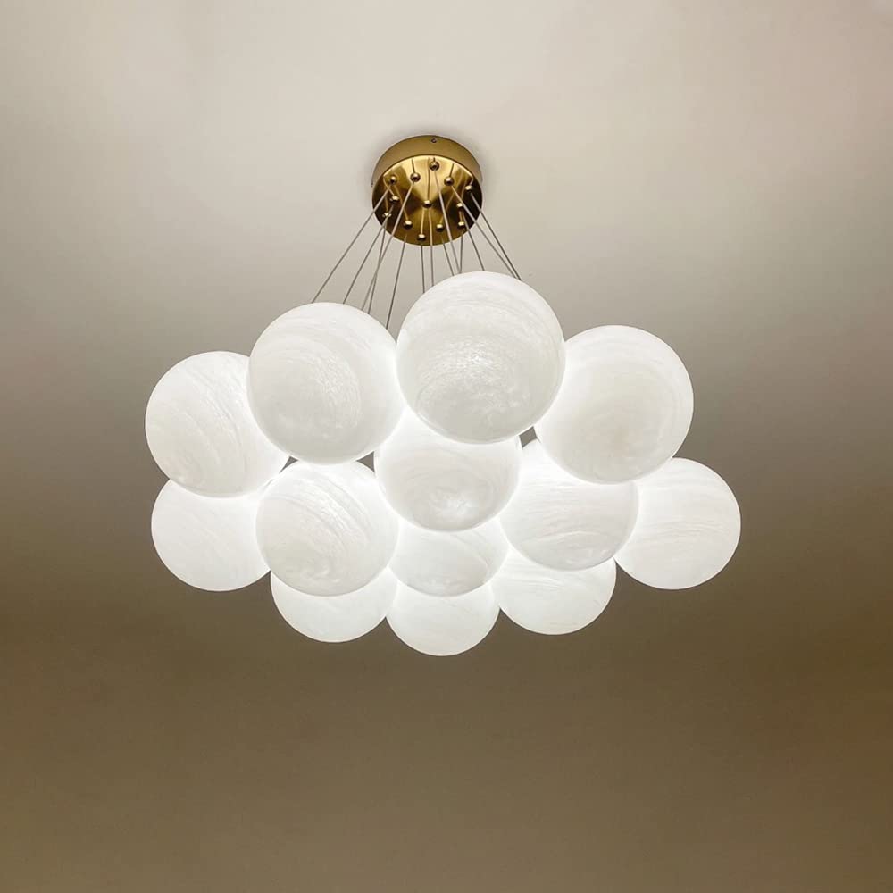 Textured Glass Bubble Chandelier with Brass Ceiling Canopy - 13-Light Modern Pendant Lighting Fixture for Living Room & Dining Room (Bulbs Included) | Perfect for Contemporary Home Decor and Elegant Dining Ambiance