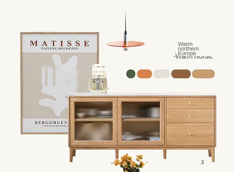 Solid Oak Wood Sideboard Buffet Cabinet - Rustic Dining Room Storage for Dishes, Linens & Entertaining Essentials