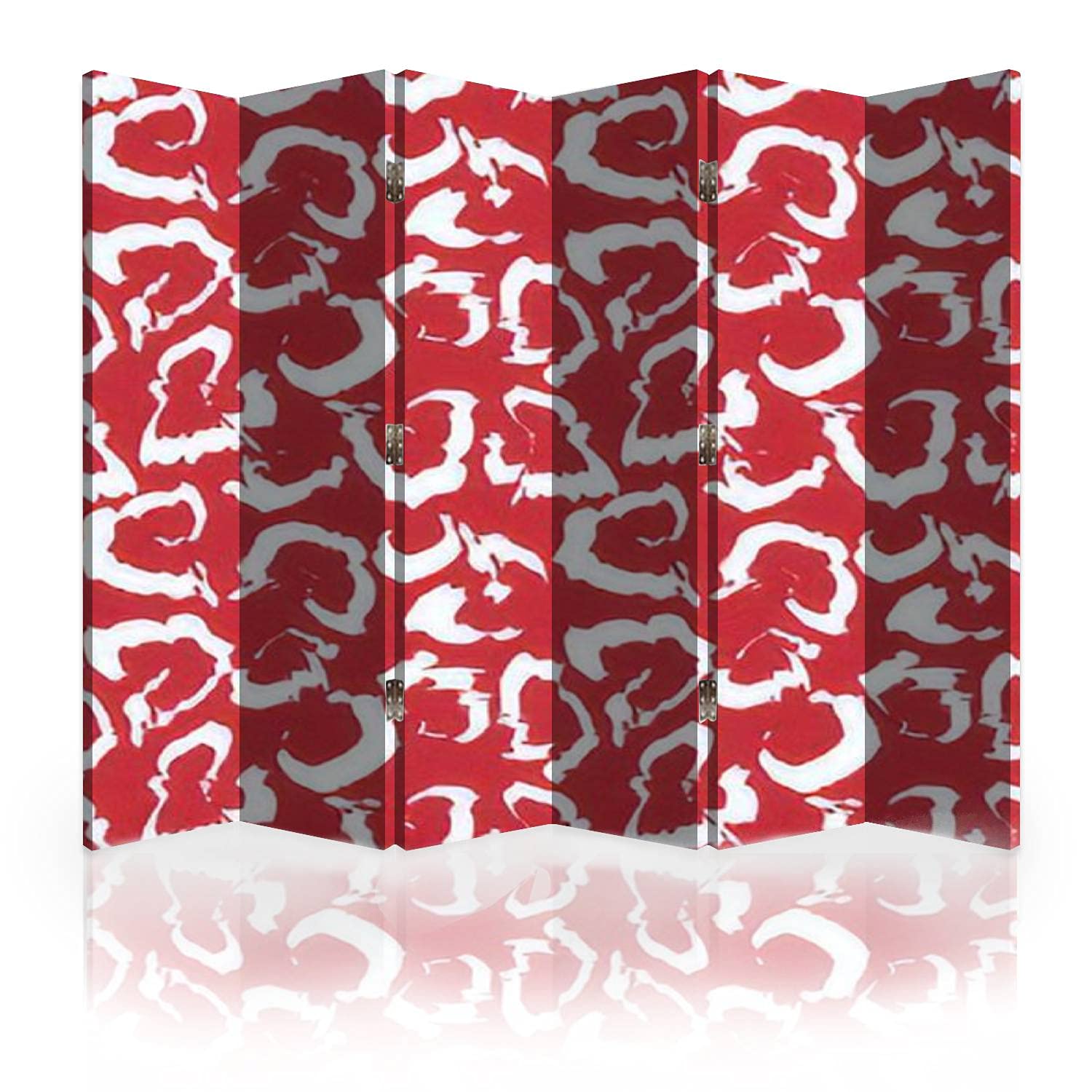 6-Panel Canvas Room Divider Screen with Red Brush Strokes Pattern - Fashionable Folding Privacy Partition for Bedroom, Office & Studio Decor | Versatile Room Separator Wall Divider for Home & Commercial Spaces