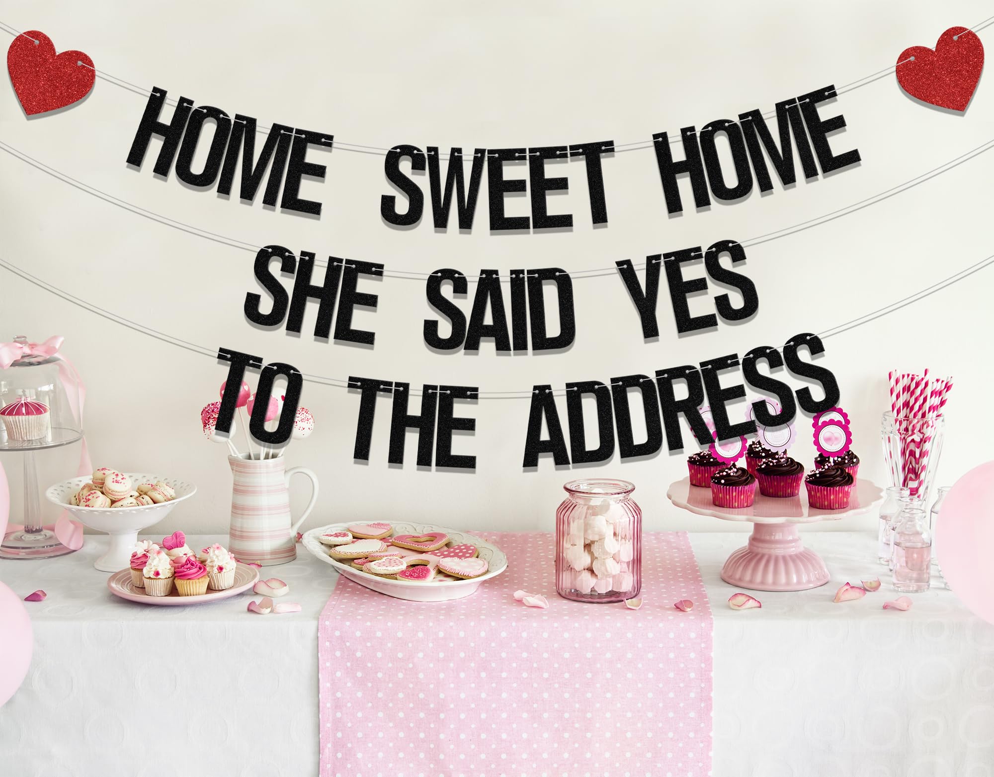Black 'She Said Yes To The Address' Banner - Housewarming Party Decorations & Welcome Home Sign for Family Celebrations | Perfect for New Home Reveals, Bridal Showers & Warm House Parties