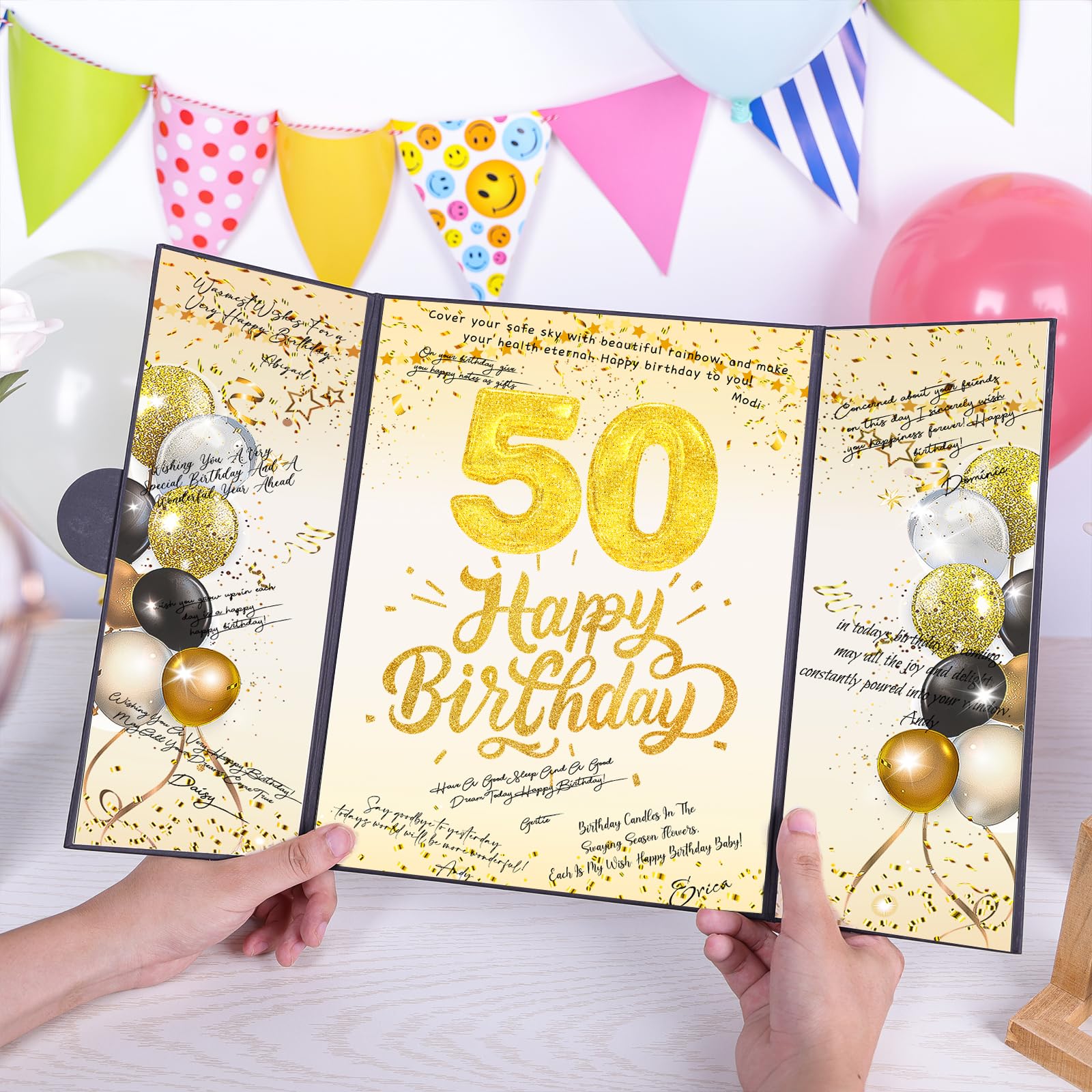 Tnvee Black Gold 50th Birthday Party Decorations Set for Men & Women - Happy 50th Birthday Guest Book, Signing Board & Party Supplies - Perfect for Mom, Wife, Husband Celebrations - Cheers to 50 Years - Great for Milestone Birthday Parties, Retirement Celebrations & Anniversary Events