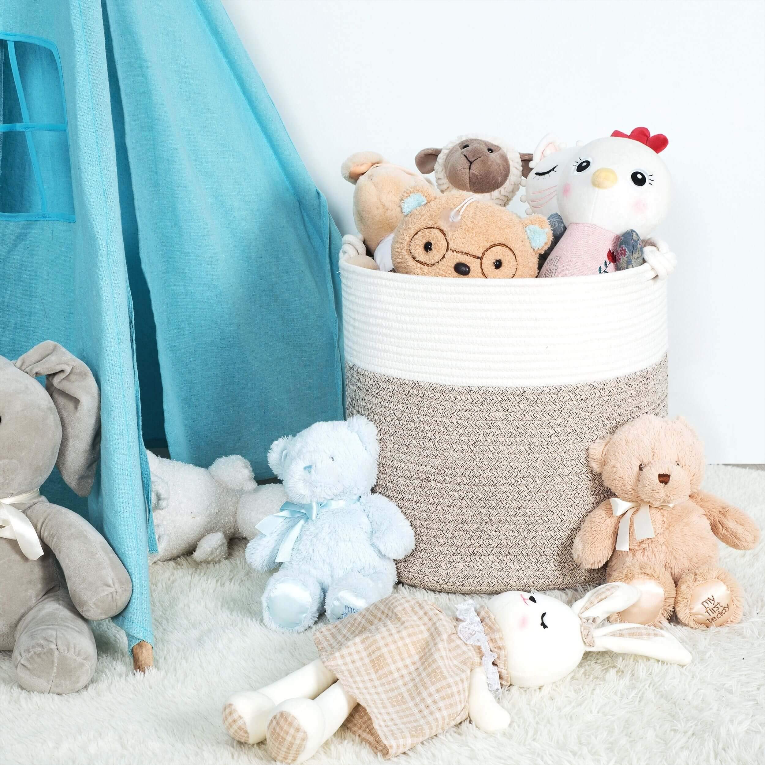MINTWOOD 15 x 14.2 Inch Woven Cotton Rope Storage Basket - Multi-Purpose Organizer for Toys, Laundry, Nursery, Blankets & Pet Supplies (Light Brown) | Perfect for Home, Bedroom, Kids Room & Gift Giving