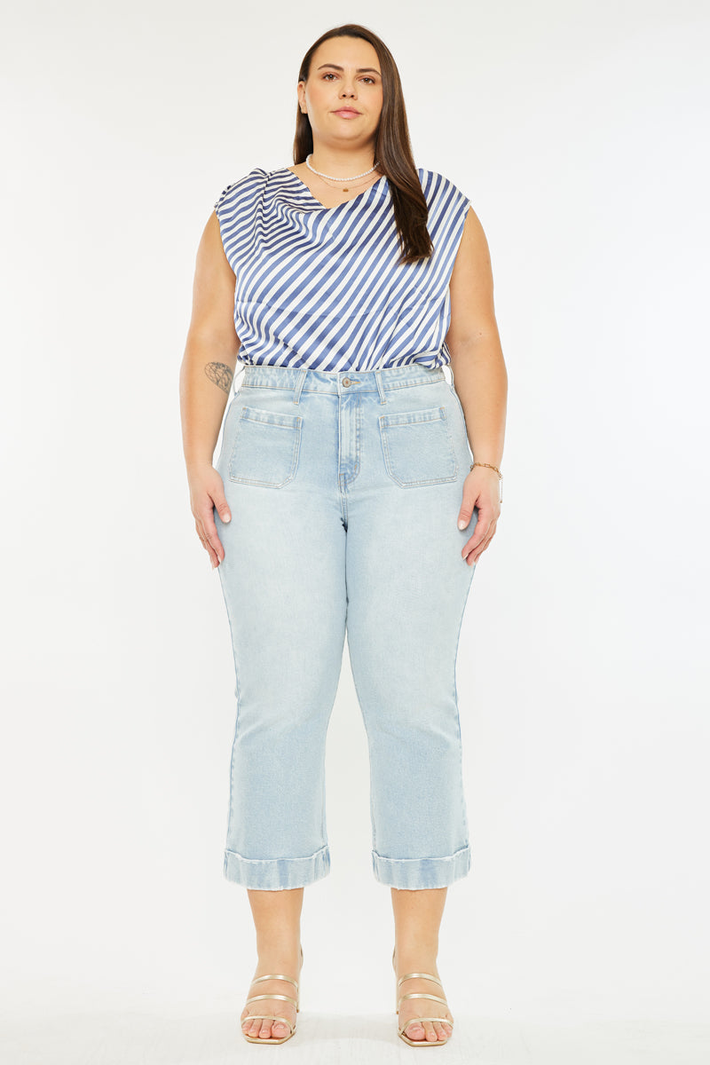 Abigail High Rise Cropped Flare Jeans for Women - Plus Size Stretch Denim Pants - Perfect for Casual Wear & Date Nights