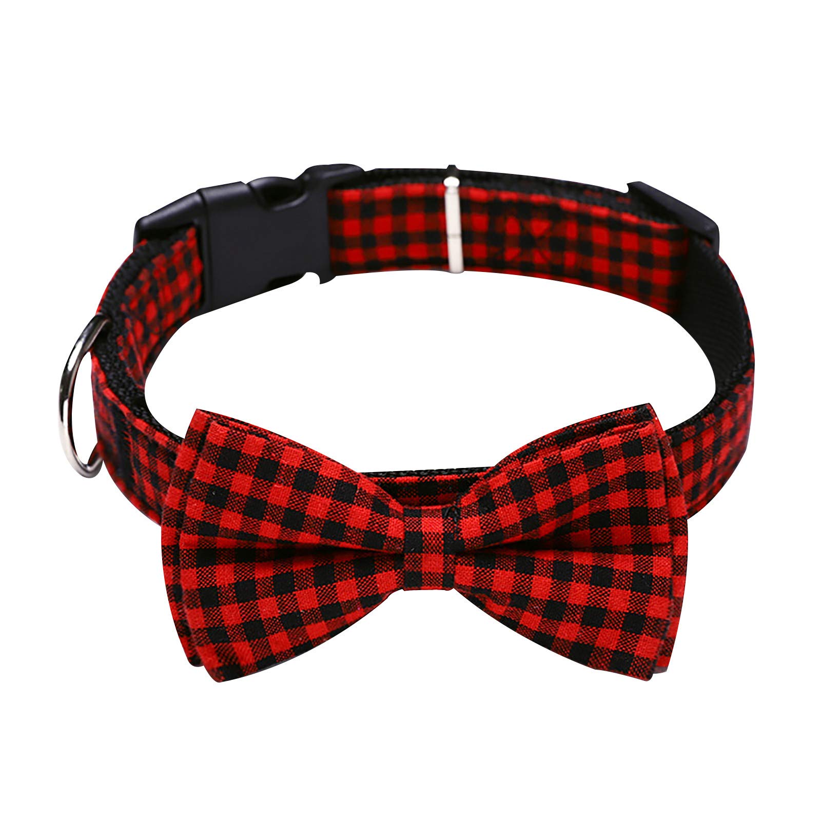 Valentine's Day British Plaid Pet Bowtie Collar for Cats & Dogs - Soft, Comfortable, Breathable & Adjustable Dog Cat Bow Tie with Leash Attachment - 3 Sizes (S/M/L) for Small, Medium & Large Pets - Perfect for Valentine's Gifts, Pet Parties & Photo Shoots