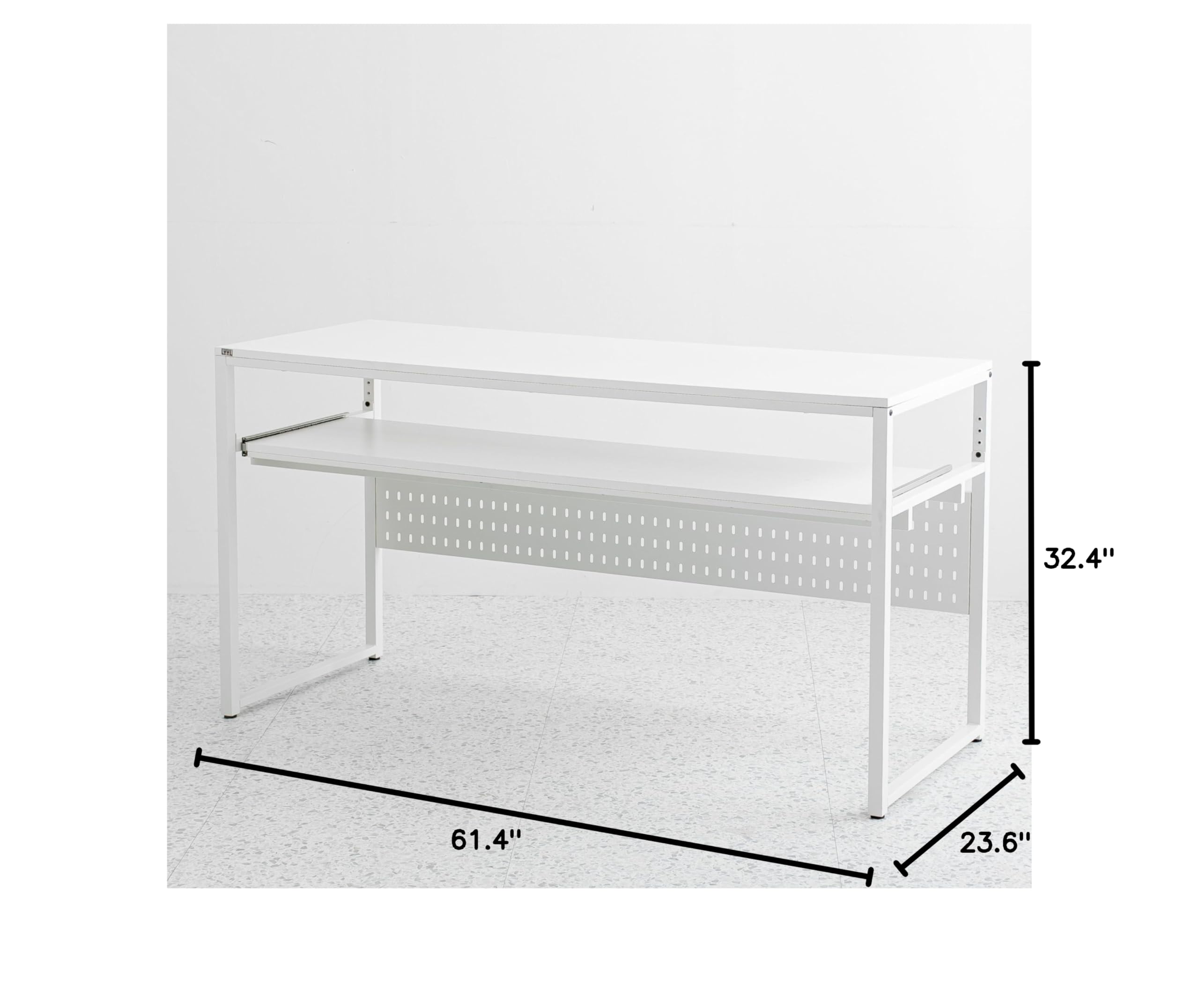 Professional Music Studio Desk with Keyboard Tray - Fits Full 88 Key & 61 Key Digital Pianos (White) - Perfect for Home Recording Studios, Music Production & Piano Practice - Includes Cable Management & Optional Speaker Stands