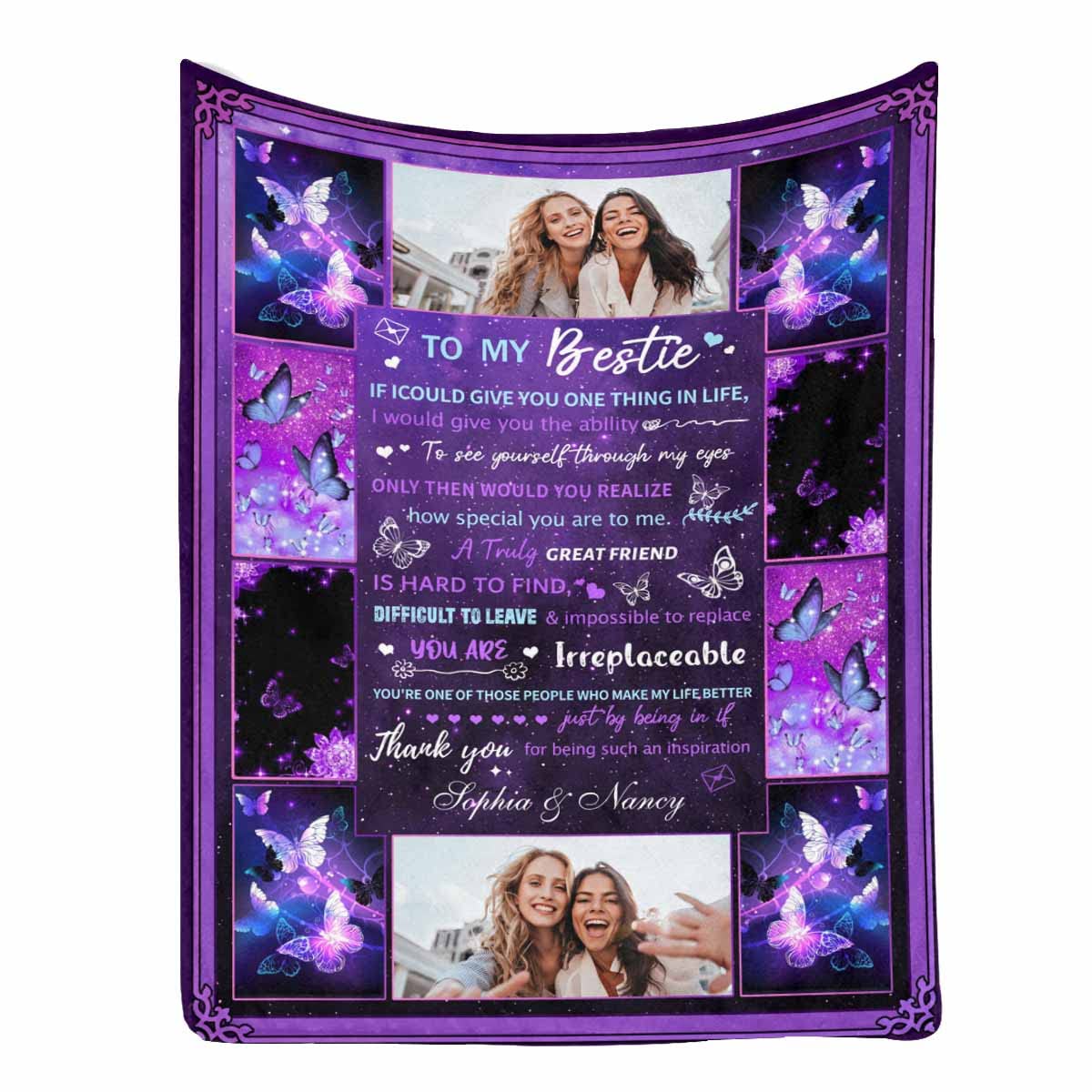 Custom Best Friend Fleece Throw Blanket - Personalized Birthday Gift for Women, Long Distance Friendship Blanket with Galaxy Space Design - 60x80 Inch Soft Cozy Blanket for BFF Sister | Perfect for Gifts, Movie Nights & Home Decor