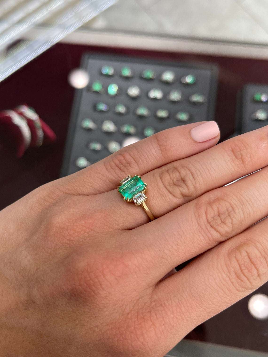 2.98tcw Emerald Three Stone Cut Diamond Ring in 14K Yellow Gold - Elegant Jewelry for Weddings, Anniversaries & Special Occasions