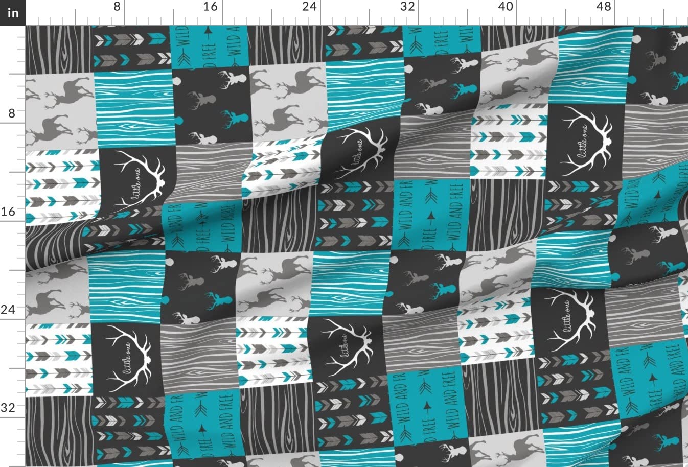 Premium Spoonflower Upholstery Velvet Fabric - Teal Charcoal Grey Deer Antler Arrows Woodgrain Print - Fat Quarter for Quilting, Home Decor & Apparel | Perfect for DIY Projects, Furniture Upholstery, and Fashion Design