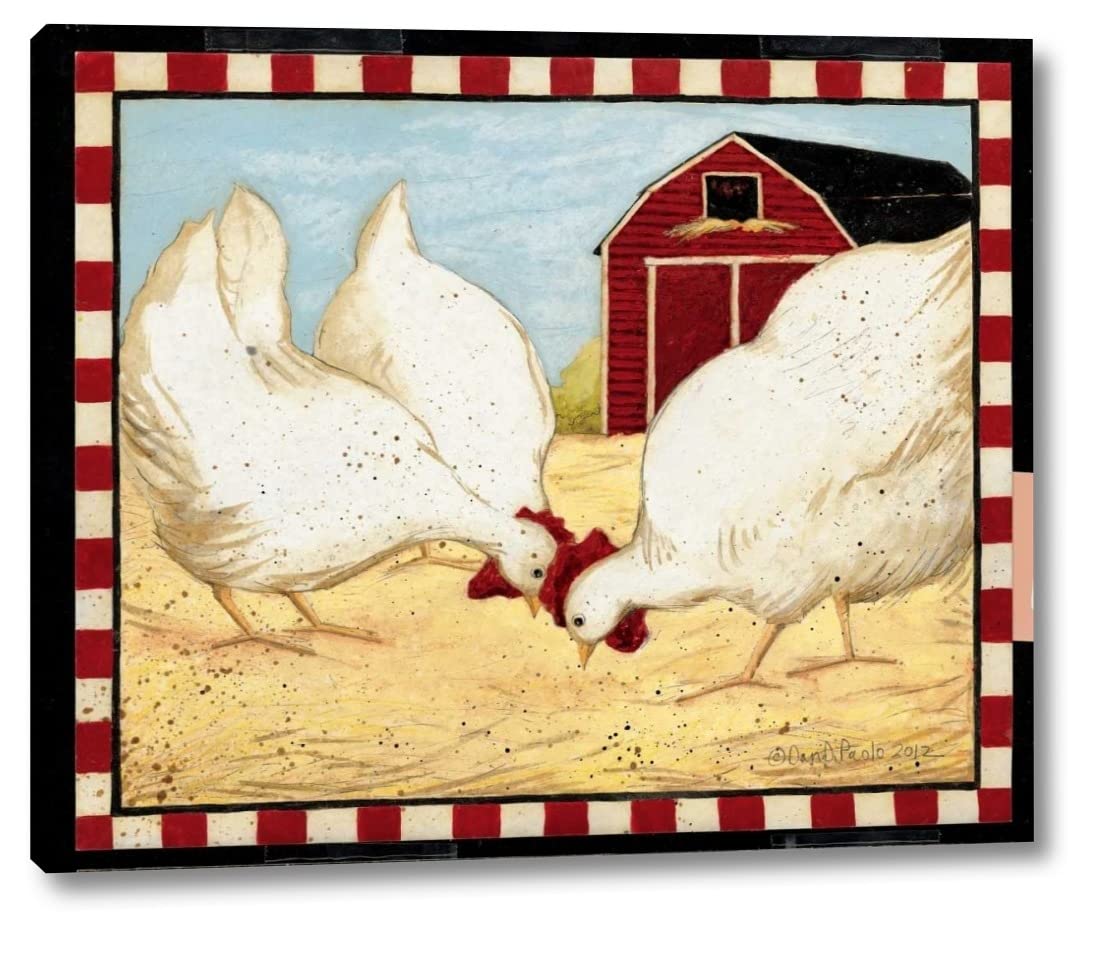 Red Barn Chickens Farmhouse Wall Art - 30x36 Inch Gallery Wrapped Canvas Print by Dan DiPaolo - Ready to Hang - Perfect for Kitchen Decor, Country Living Room & Rustic Home Décor
