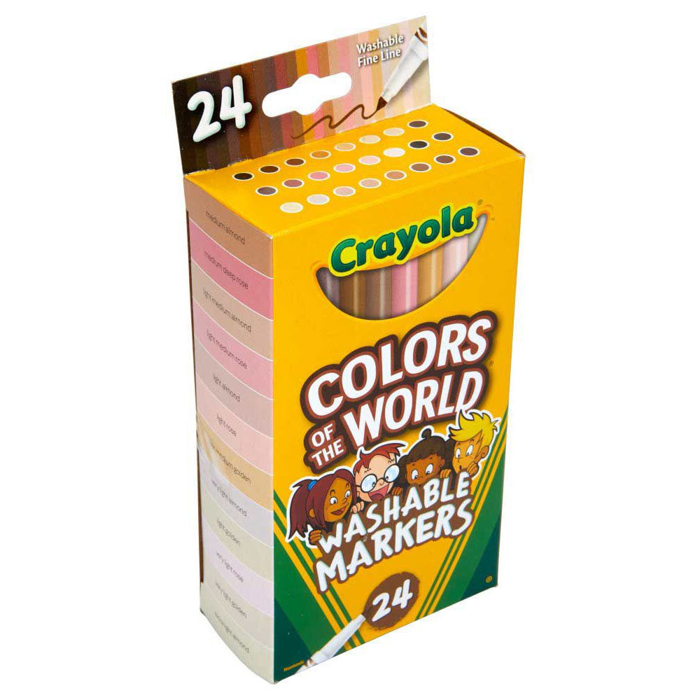 24-Piece Crayola Colors of The World Fine Line Washable Markers Set for Kids Ages 3+ | Skin Tone Coloring Markers for Classroom, Art Projects & Multicultural Drawing Activities