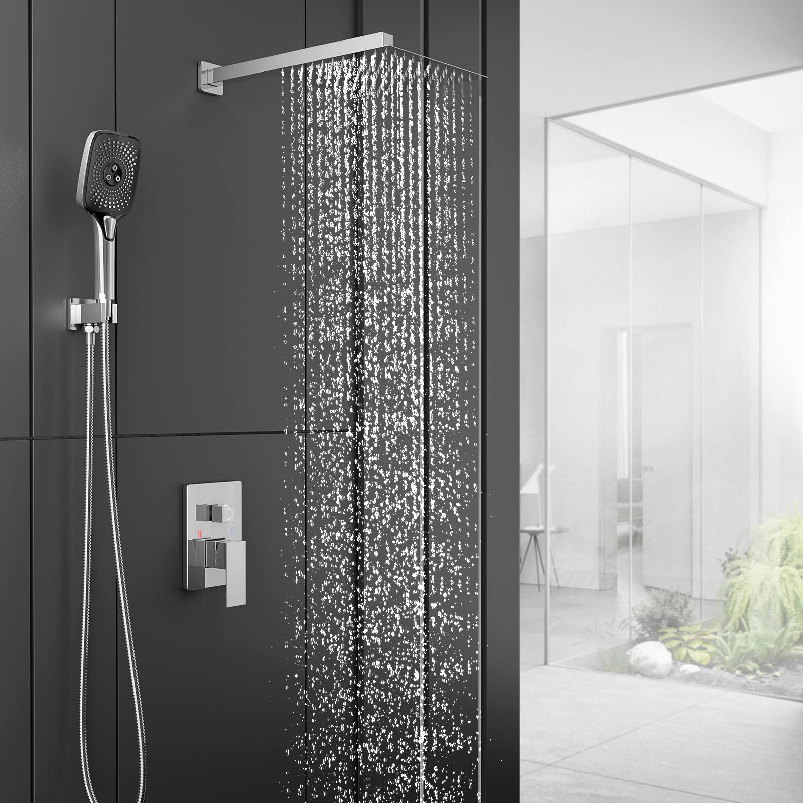 10-inch Rainfall Shower System with Handheld - 3 Function Chrome Stainless Steel Pressure Balance Shower Faucet Set for Bathroom Remodel & Spa-Like Experience