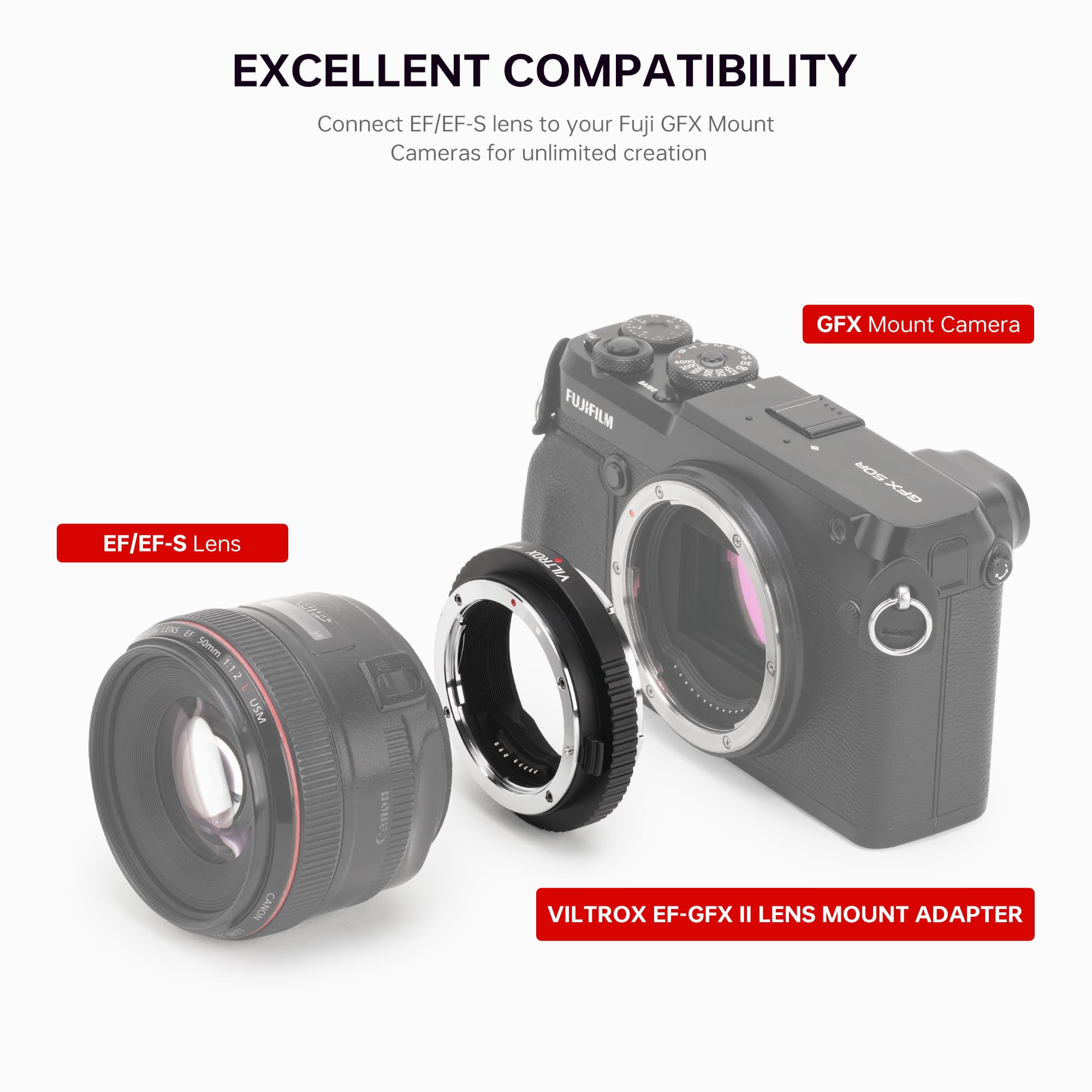 VILTROX EF-GFX II Auto Focus Lens Mount Adapter - Canon EF/EF-S to Fujifilm G-Mount GFX Cameras Adapter with Aperture Control & EXIF Transmission - Compatible with GFX 100S, 50S, 50R - Perfect for Professional Photography & Videography
