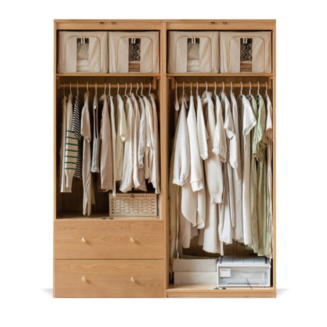 Solid Oak Wood Modern Wardrobe - Customizable Closet Organizer for Bedroom, Walk-in Closet & Home Storage