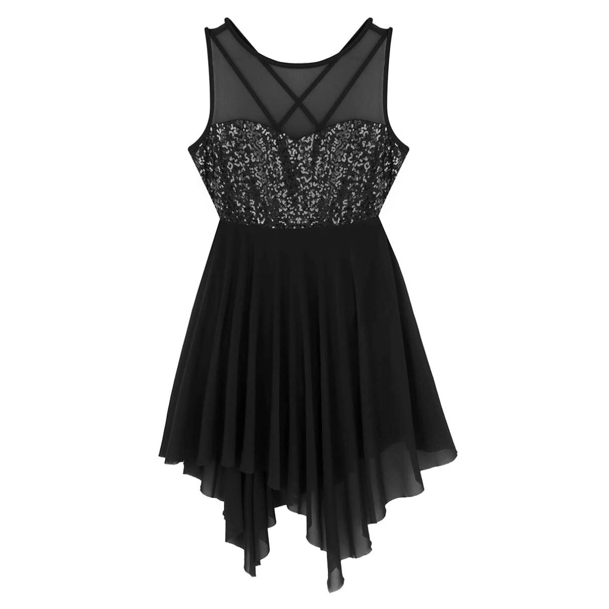Women's Shiny Sleeveless Ballet Dance Dress - Criss Cross Lyrical Leotard Bodysuit for Performances & Recitals