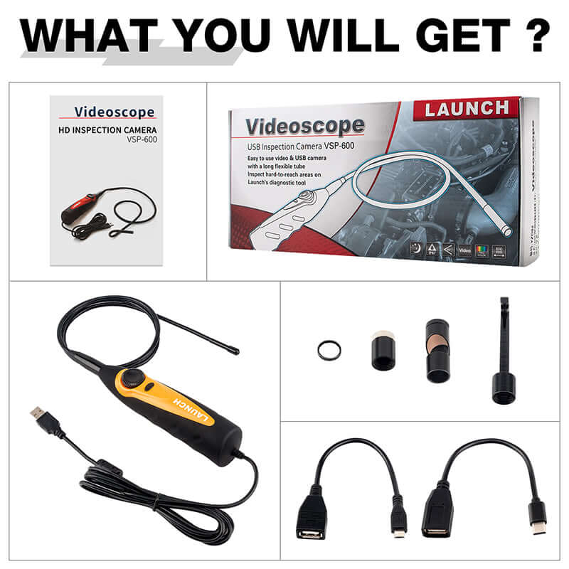 LAUNCH VSP 600 HD Video Borescope - 5.5mm Endoscope Camera with 6 LED Lights, 2.4