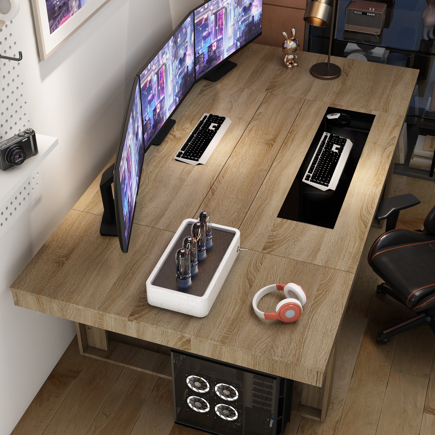 Large Wood Grain Conference Table - Sturdy Gaming Desk for Office Reception & Meeting Room - Perfect for Work, Gaming & Professional Meetings