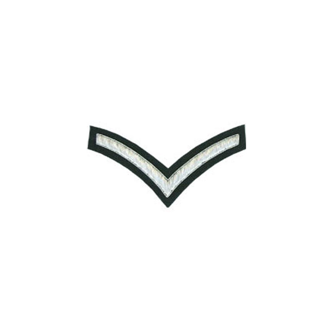 1 Stripe Chevron Badge Silver Bullion on Green - Military, Police & First Responder Uniform Accessories for Professional Use