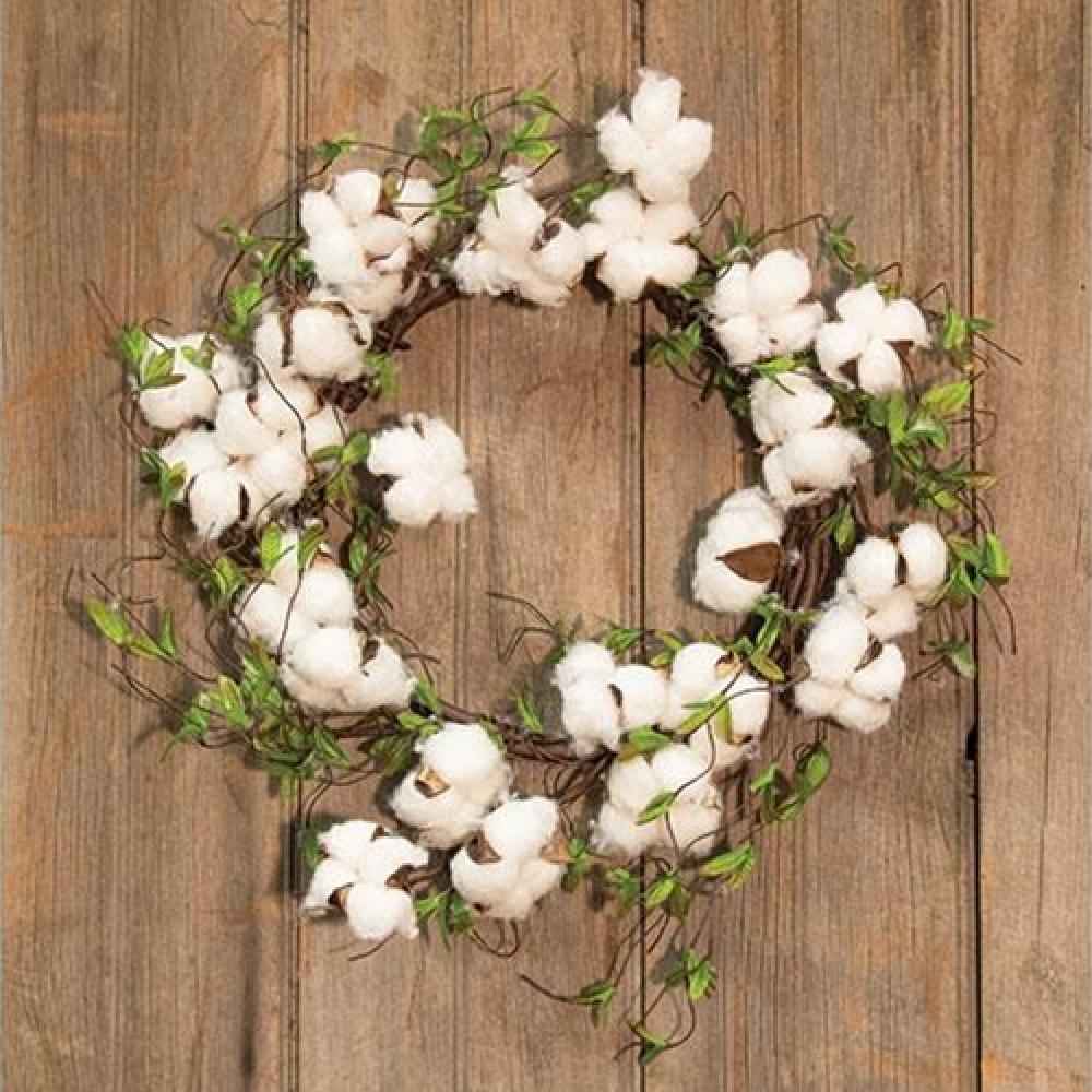 22 Inch Cotton and Willow Leaves Wreath - Elegant Farmhouse Decor for Front Door, Wall, and Seasonal Home Decorating