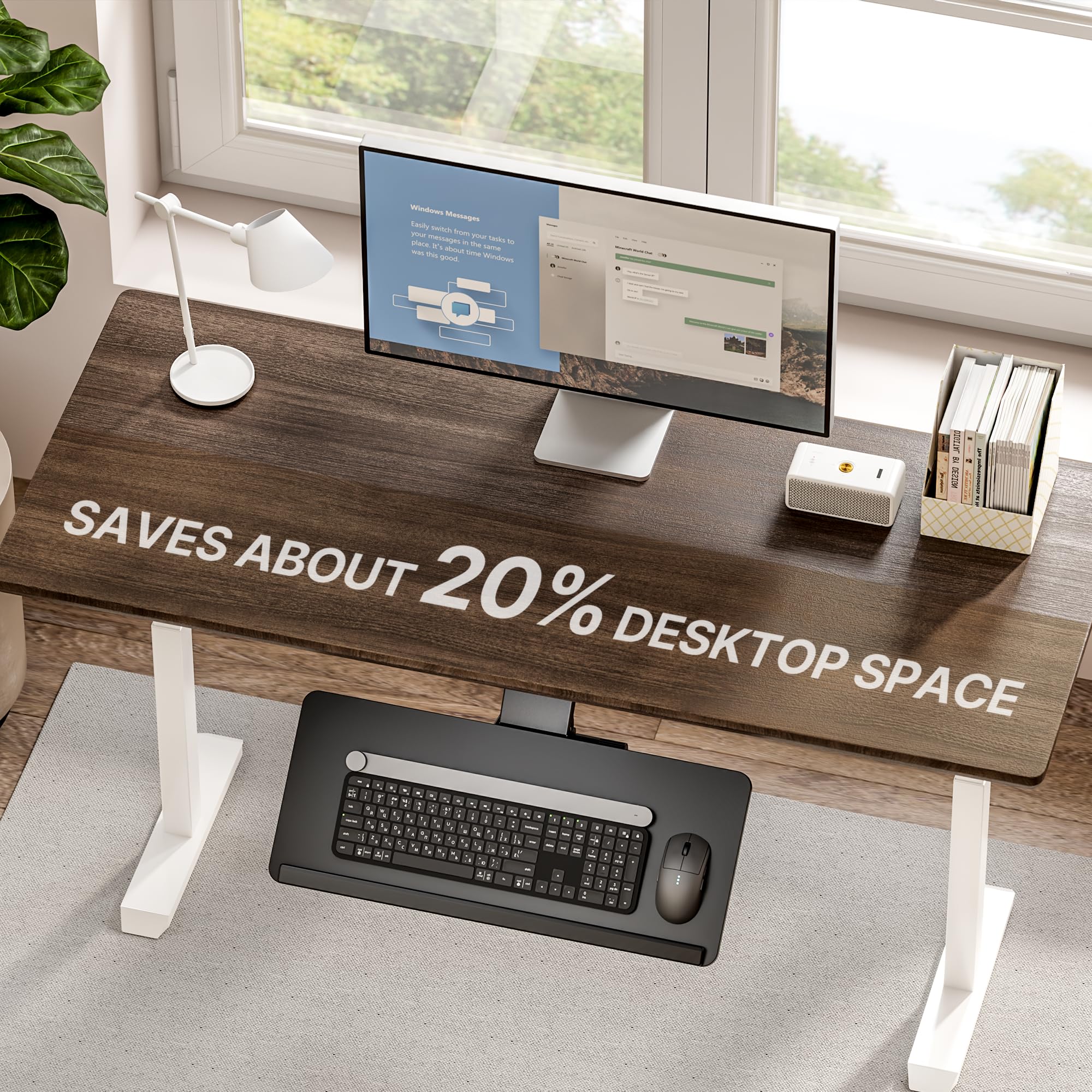Ergonomic Under Desk Keyboard Tray with Storage Drawer - Height Adjustable, Slide Out Swivel Tilt Design - 25x11