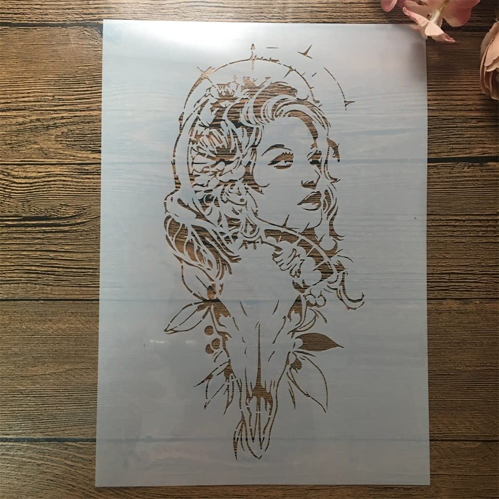 Reusable A4 29cm Mandala Lady Livestock Stencil for DIY Art Painting, Home Decor & Crafts - Perfect for Wall Art, Fabric Painting & Scrapbooking Projects