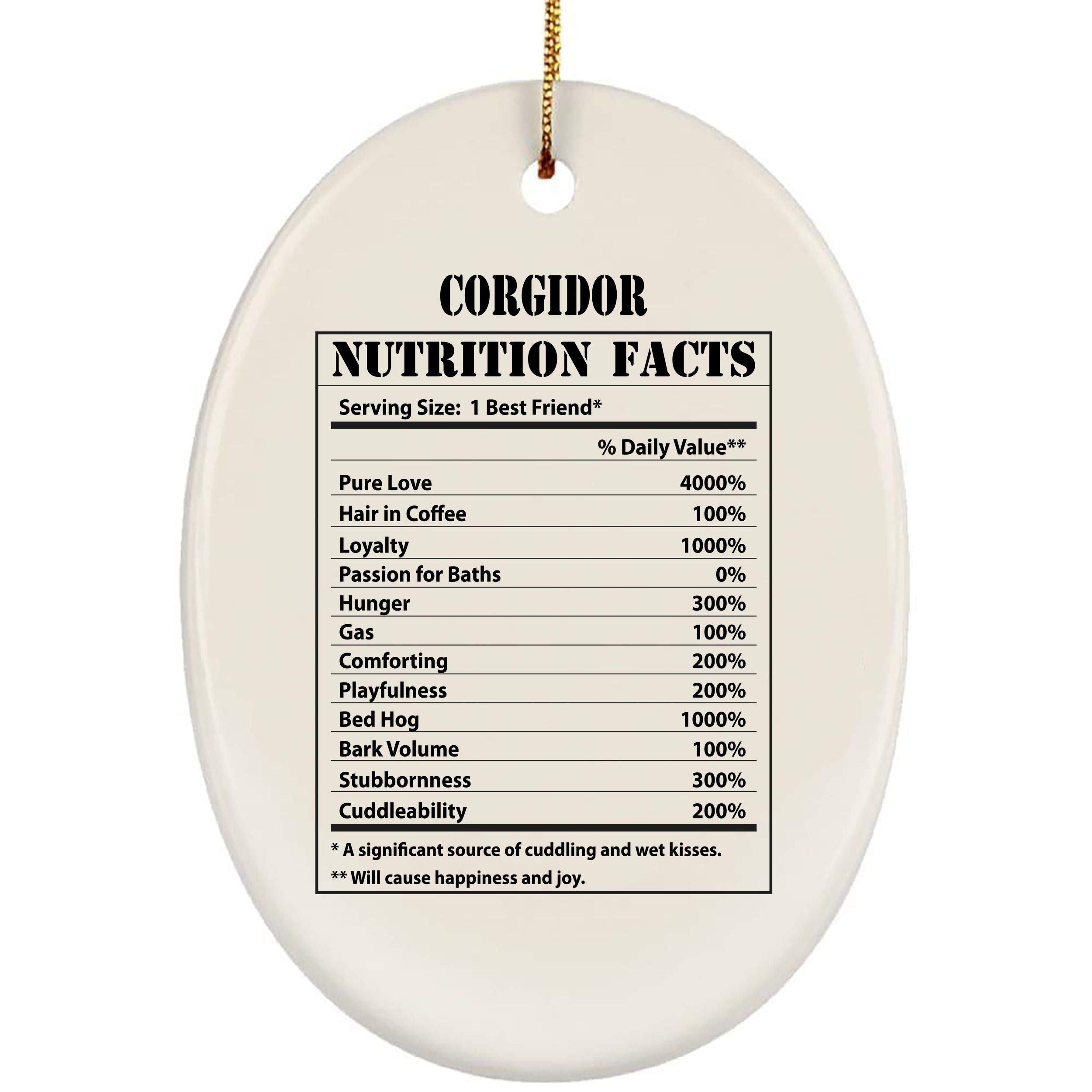 Funny Corgidor Nutritional Facts Ceramic Ornament - Unique Christmas Tree Decor for Dog Lovers - Perfect Gift for Pet Owners in 2024 (Use as Holiday Home Decoration or Funny Secret Santa Present)