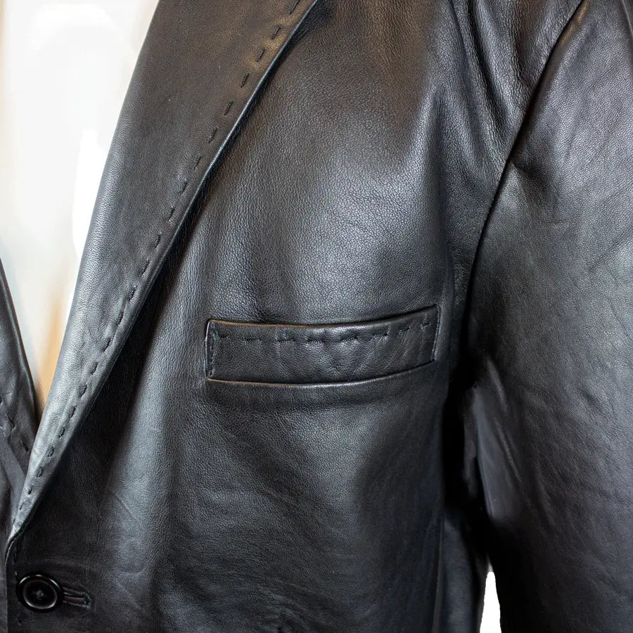 Premium Men's Stitched Leather Blazer Jacket - Classic Slim Fit for Business & Casual Wear - Perfect for Office, Parties & Date Nights