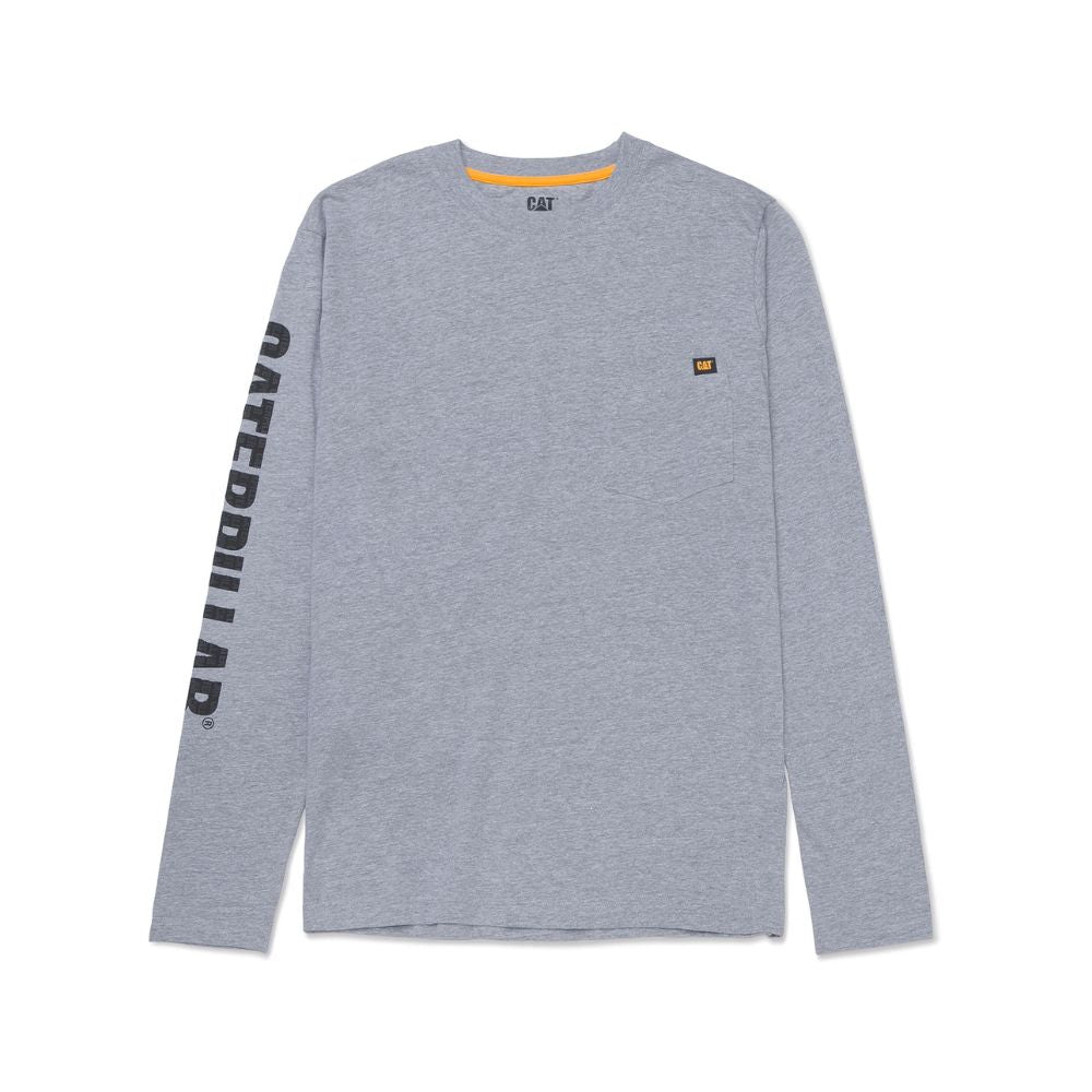 CAT Men's Raised Graphic Long Sleeve Work Shirt - Heather Grey 1010047 | Durable Cotton Workwear for Construction, Farming & Outdoor Jobs