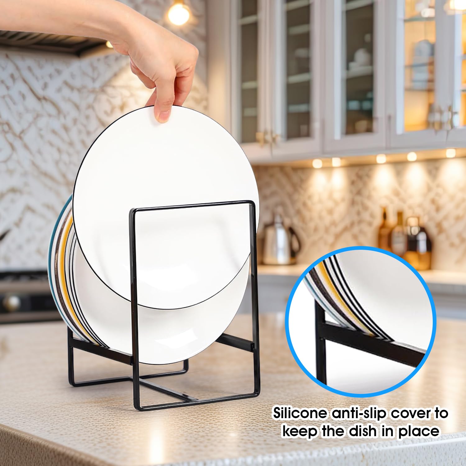 Black Vertical Plate Holder - Space Saving Plate Organizer for Cabinet - Perfect for Small Plates (1PCS) - Ideal for Kitchen Storage & Dining Room Organization