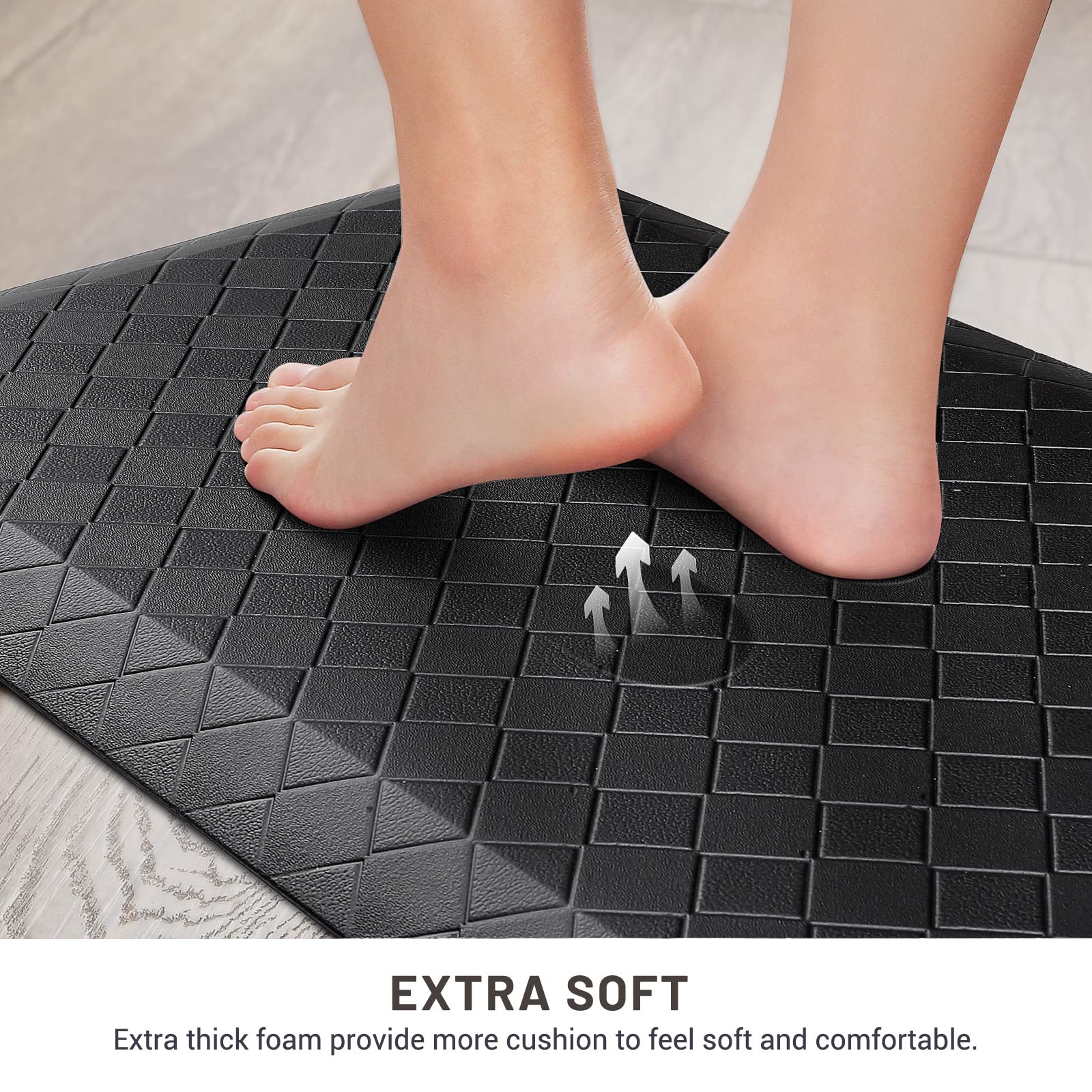 **HappyTrends Anti-Fatigue Kitchen Floor Mat - 5/4 Inch Thick, Waterproof Non-Slip Rug for Standing Comfort - Heavy Duty Ergonomic Mat for Kitchen, Office, Sink - Perfect for Cooking, Dishwashing & Long Work Hours**