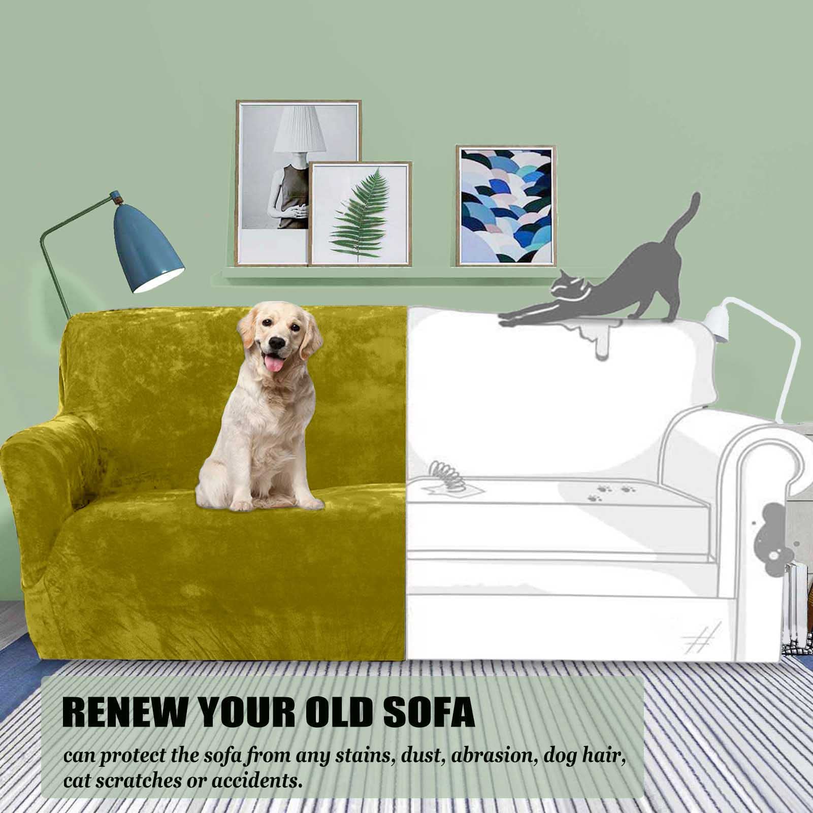 Modern Velvet Plush Stretch Sofa Slipcover - 1 Piece High Elasticity Furniture Protector for 1/2/3/4 Cushion Couches | Machine Washable, Green, 4-Seater | Perfect for Living Room, Apartment & Home Decor