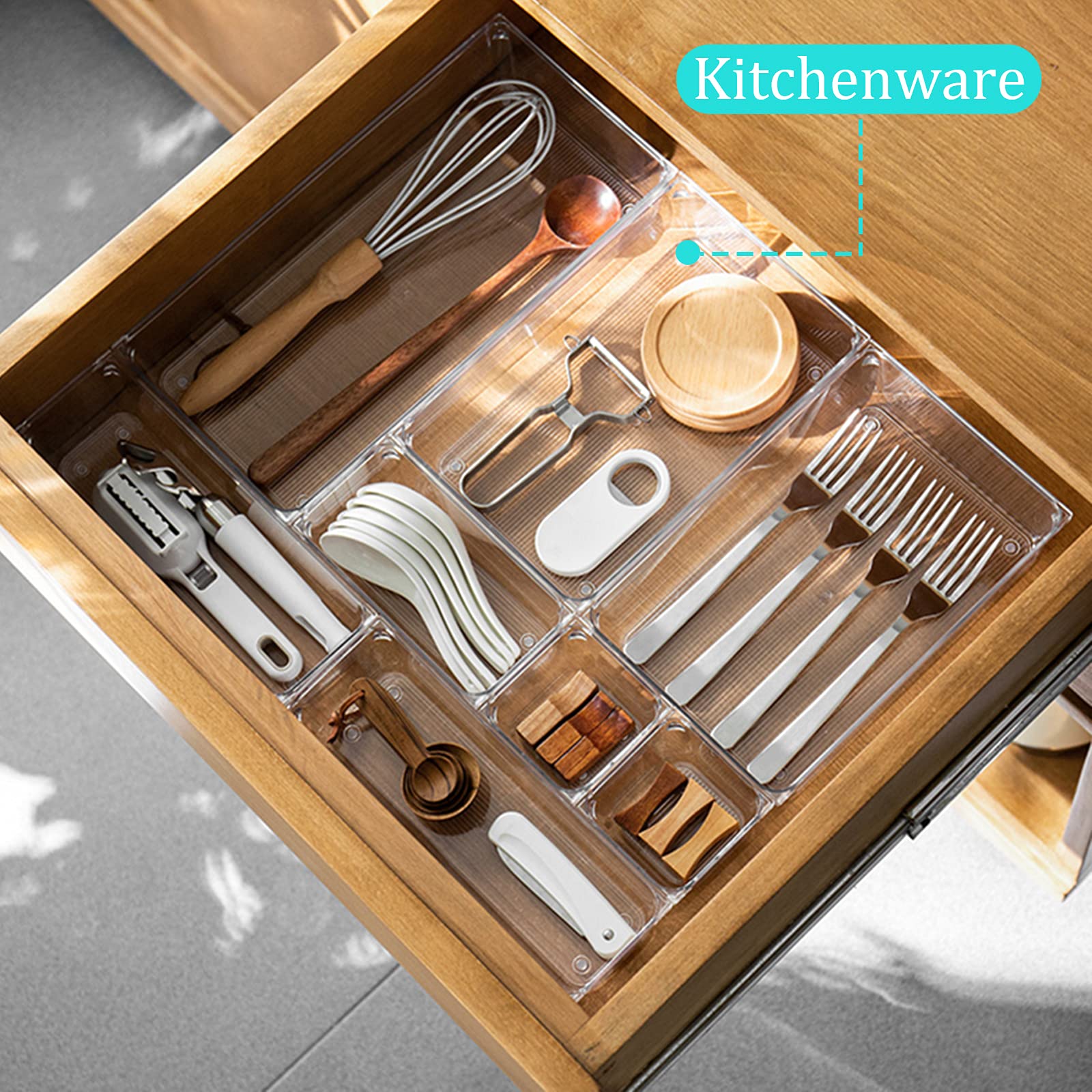 TWBEST 24-Pack Plastic Drawer Organizers - Clear Storage Bins for Makeup, Stationery, Utensils - Perfect for Bathroom, Kitchen, Office & Desk Organization (Transparent)
