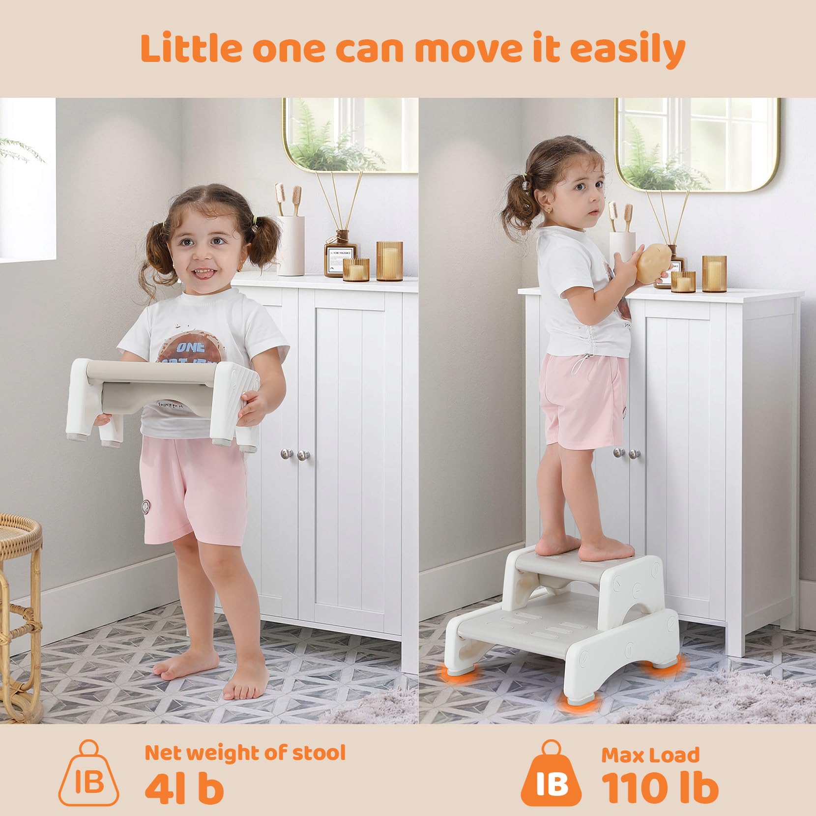 Onasti Adjustable 2-Step Toddler Stool - Non-Slip Plastic Step Stool for Kids - Perfect for Bathroom Sink & Kitchen Helper - Safe Learning Tower for Toddlers (1 Pack) - Ideal for Potty Training, Hand Washing & Cooking Activities