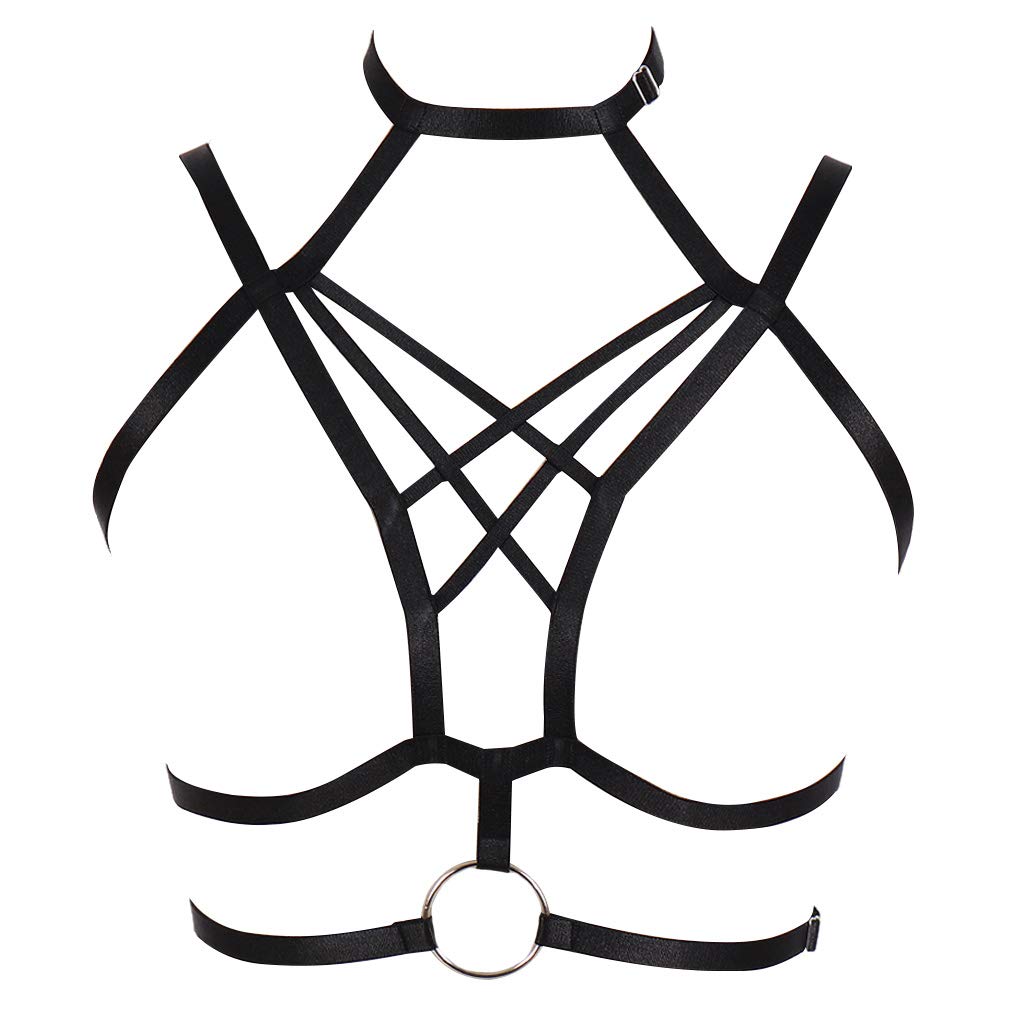 Women's Punk Gothic Harness Bra - Full Cage Tops with Adjustable Chest Straps & Stretchy Fabric for Halloween, Rave & Festival Outfits | Perfect for Gothic Lingerie, Cosplay & Alternative Fashion