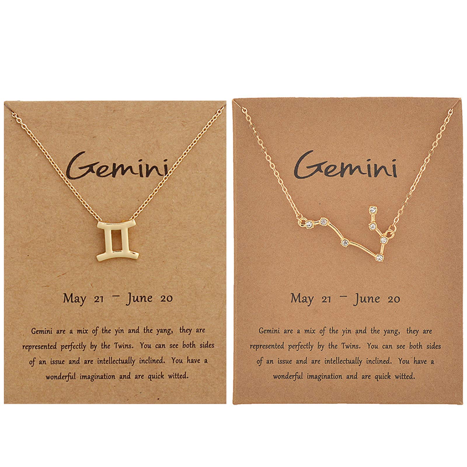 2Pcs Zodiac Necklace for Women - 12 Constellation Sign Necklace with CZ Stones, Astrology Jewelry, Birthday Gift with Message Card - Perfect for Daily Wear, Parties & Special Occasions
